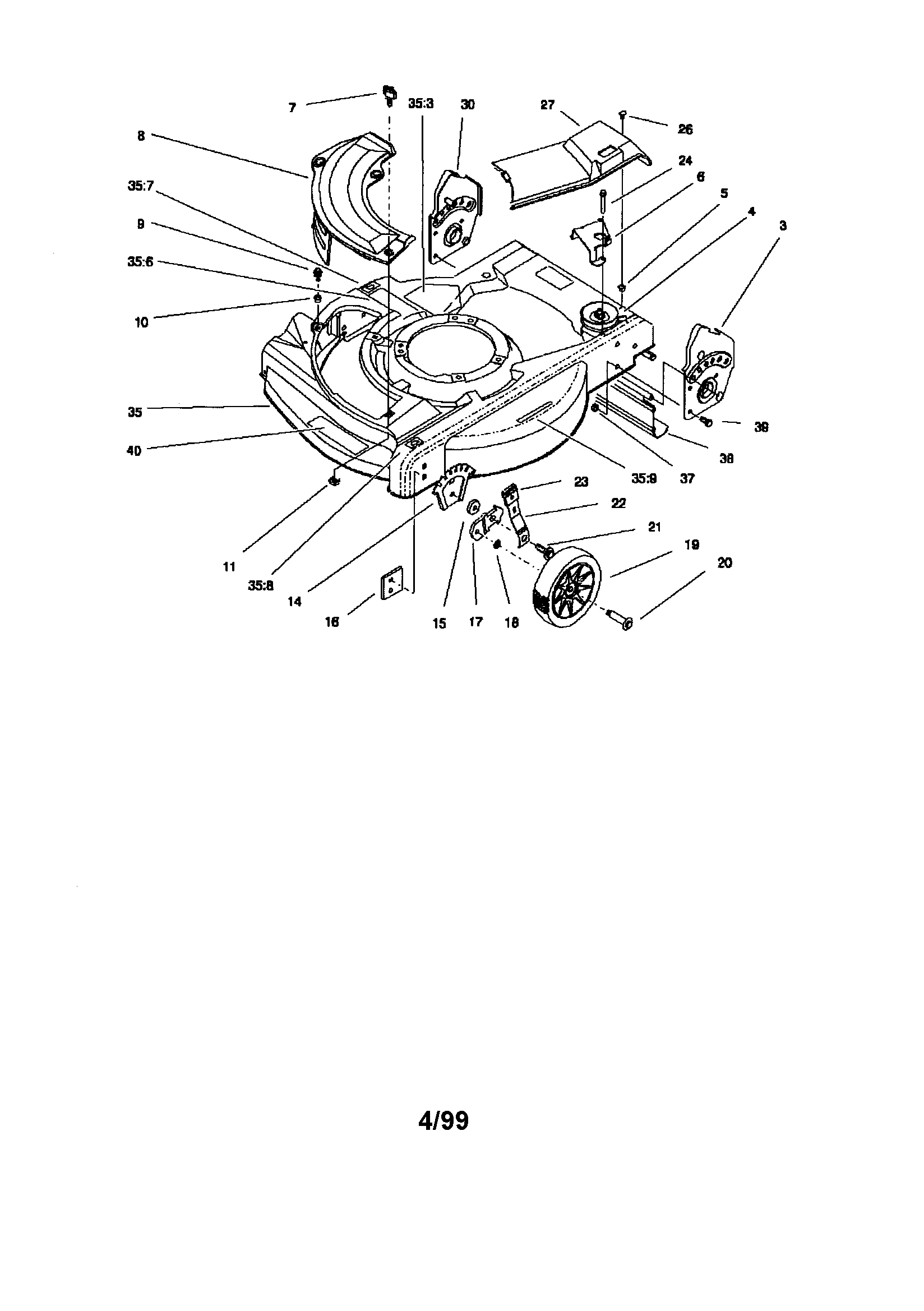 Lawn-Boy 10335-9900001 AND UP housing and wheel assembly diagram