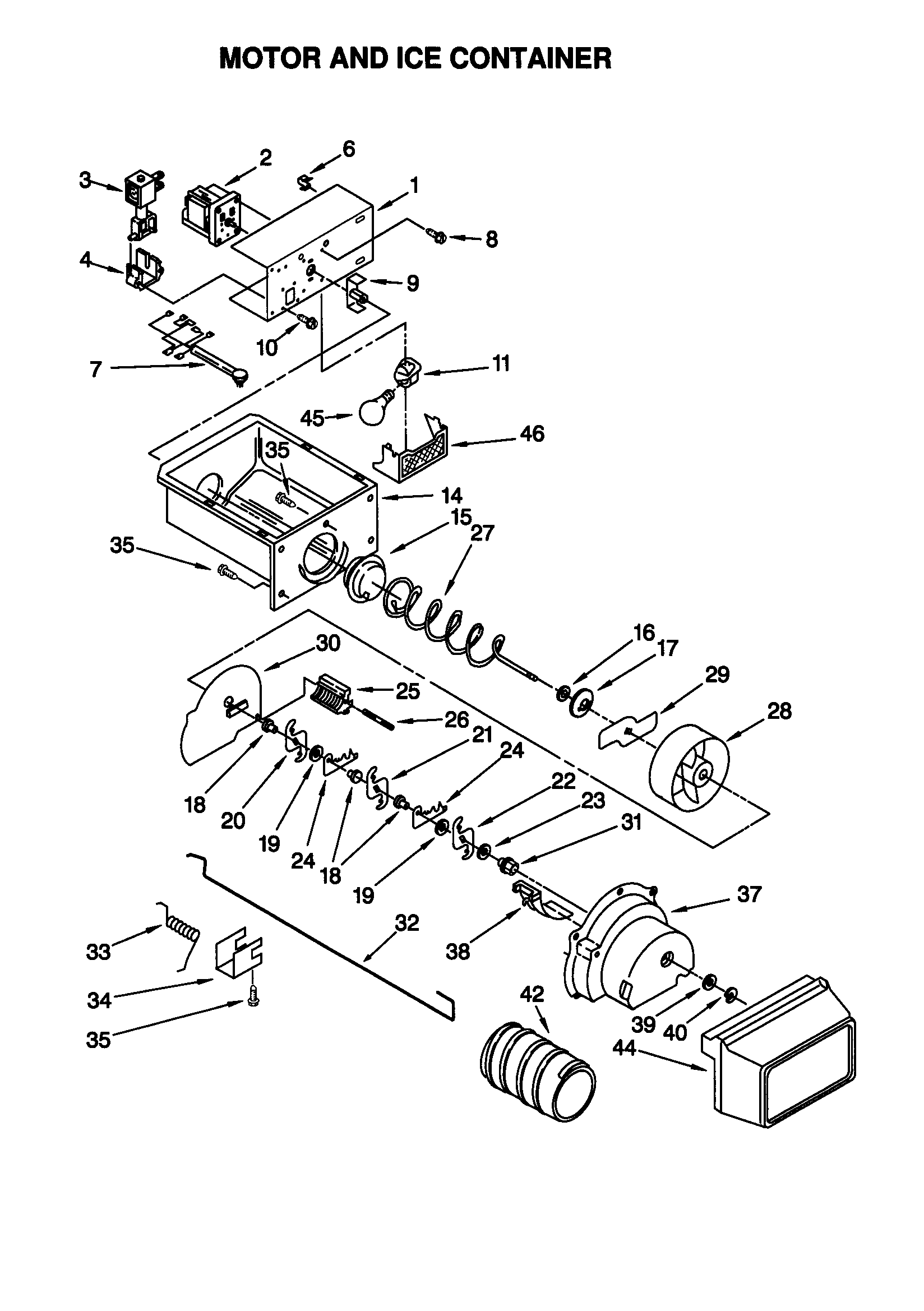 Kenmore 10659562990 motor and ice container diagram
