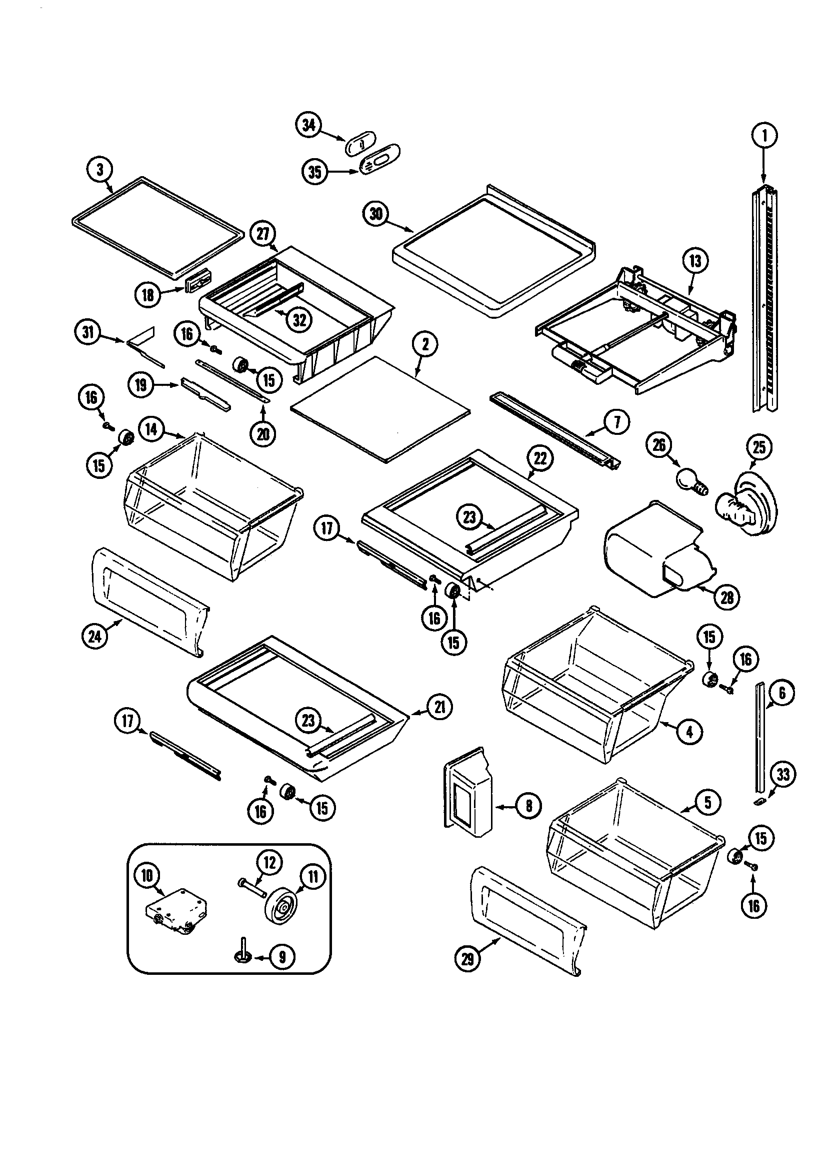 Jenn-Air JCD2289AEF shelves and accessories diagram
