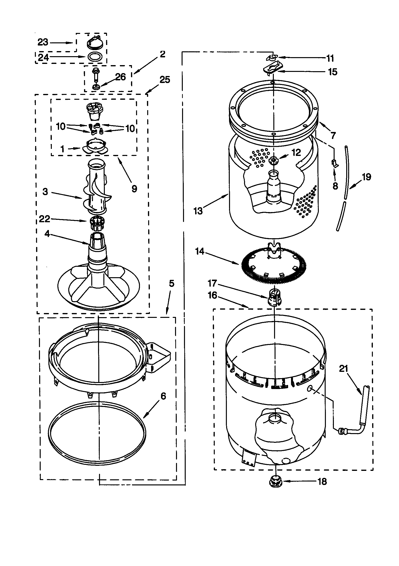 Whirlpool LXR9200HQ1 agitator/basket/tub diagram