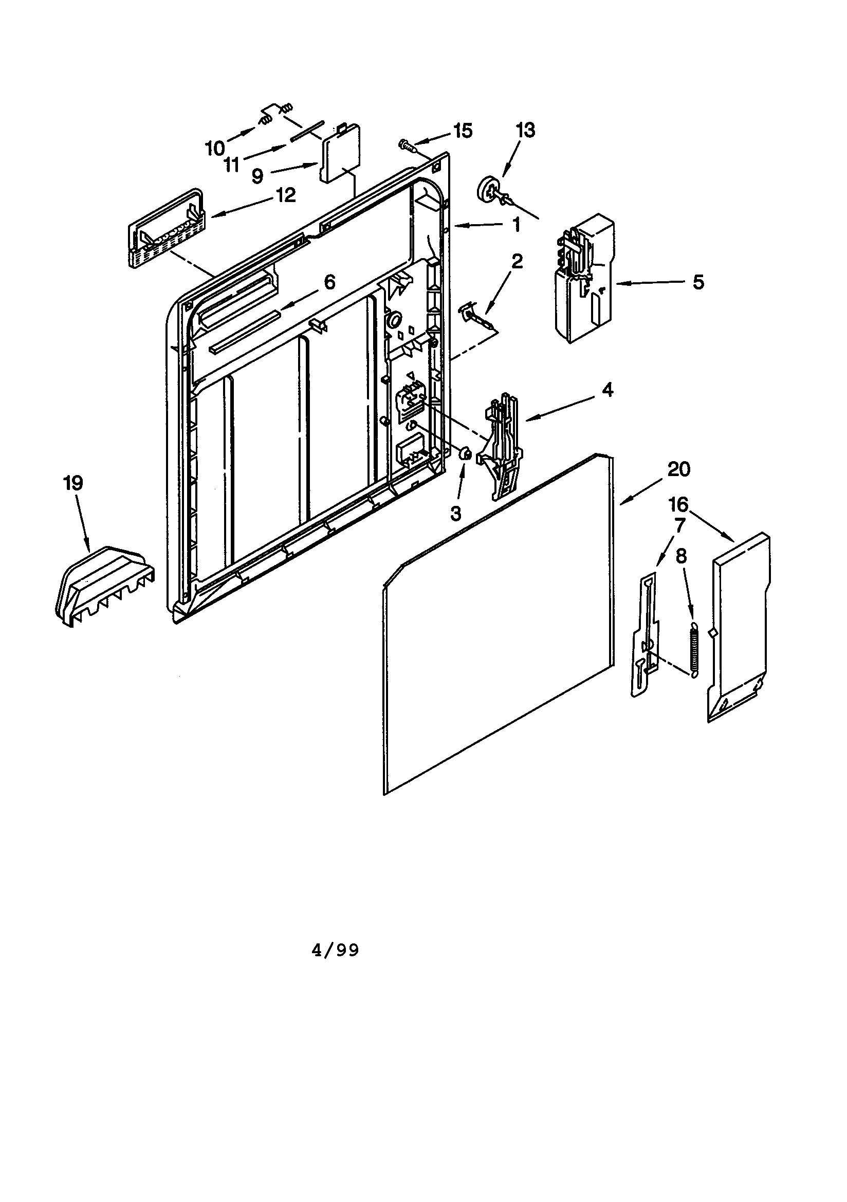 Whirlpool DU1000CGB1 inner door diagram