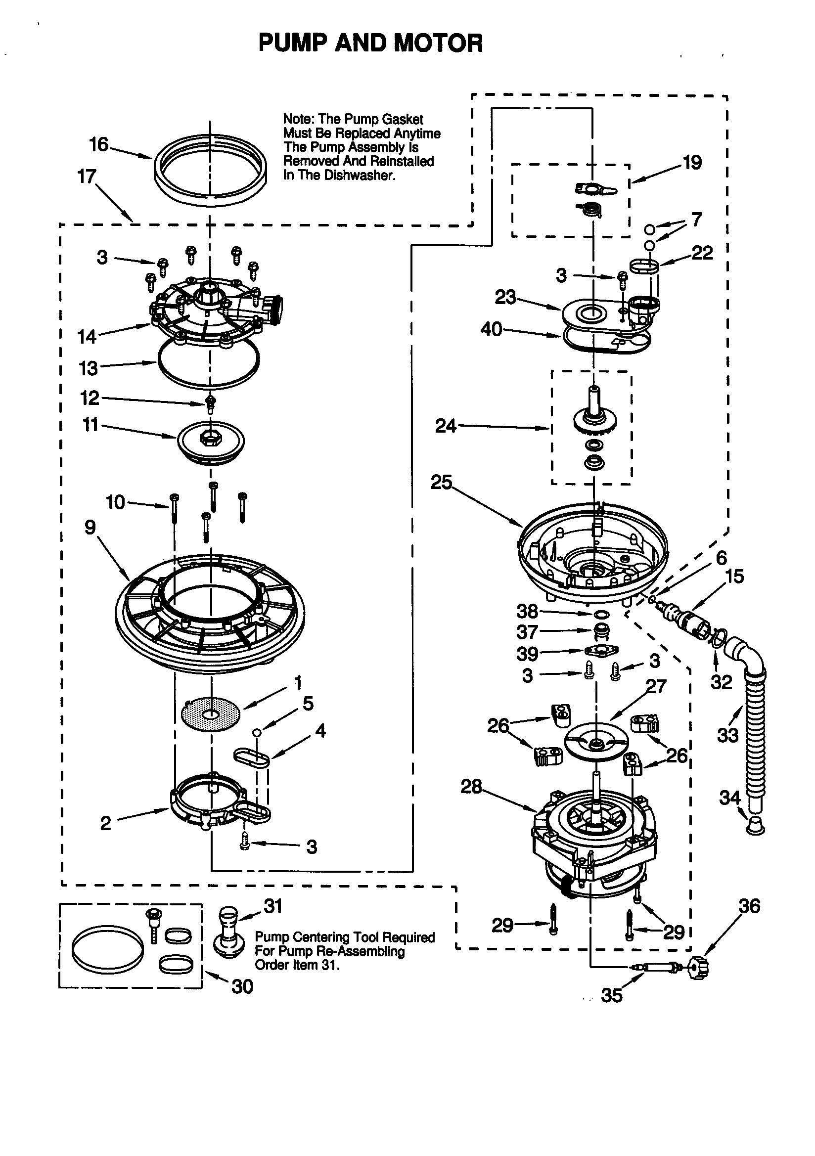Whirlpool DU1000CGB1 pump and motor diagram
