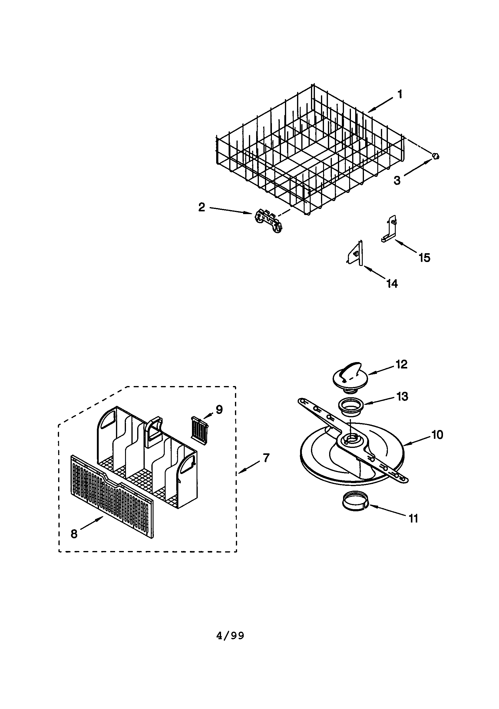 Whirlpool DU1000CGB1 lower dishrack diagram