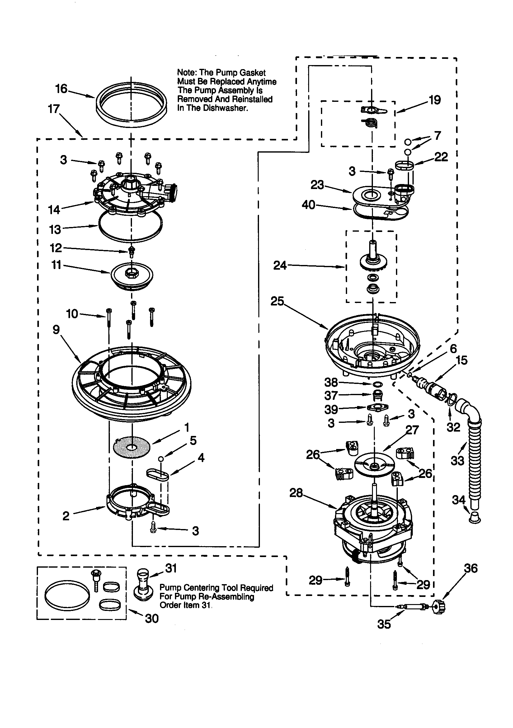 Whirlpool DU925SCGZ2 pump and motor diagram