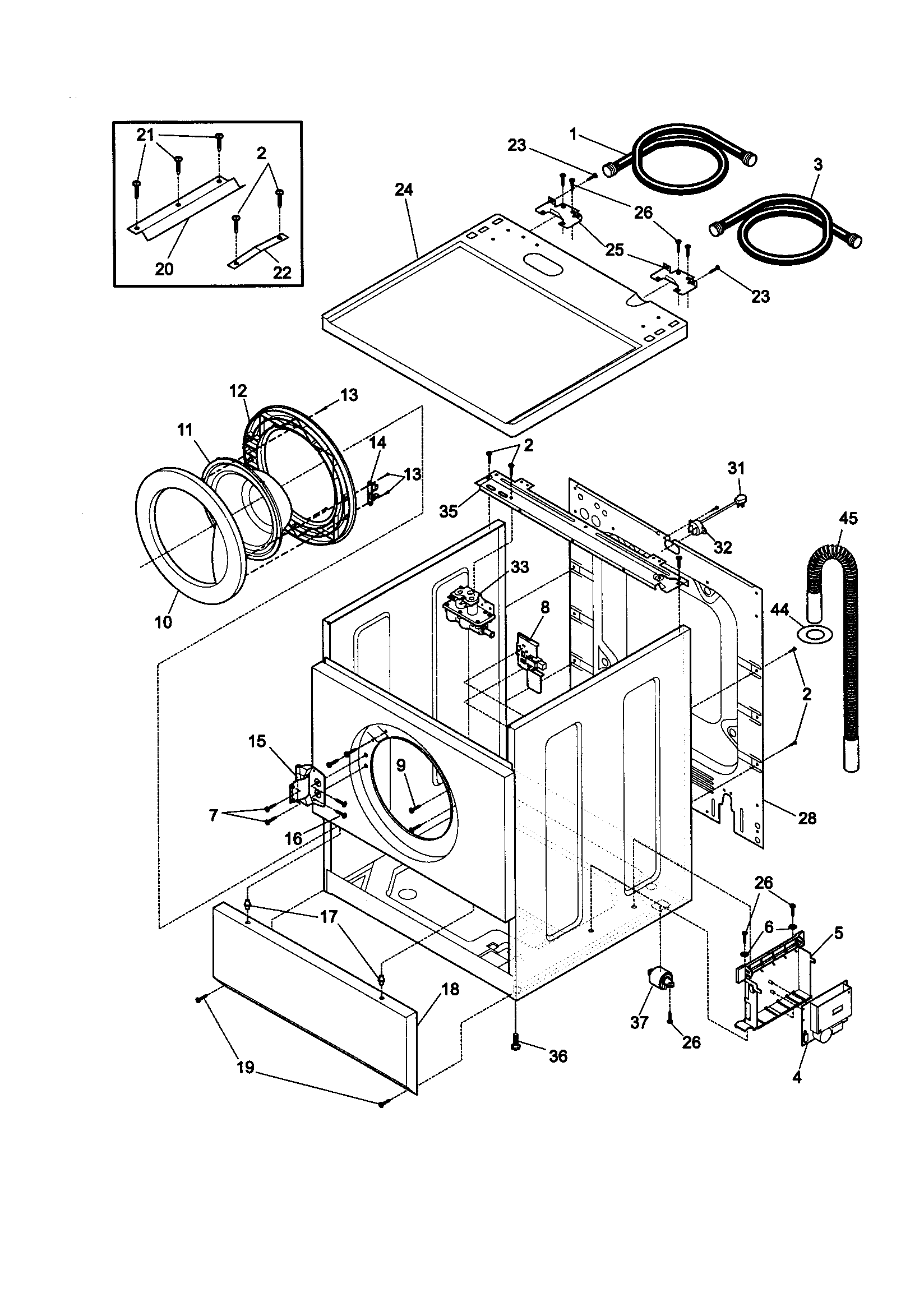Kenmore 41739022890 cabinet/door and top diagram