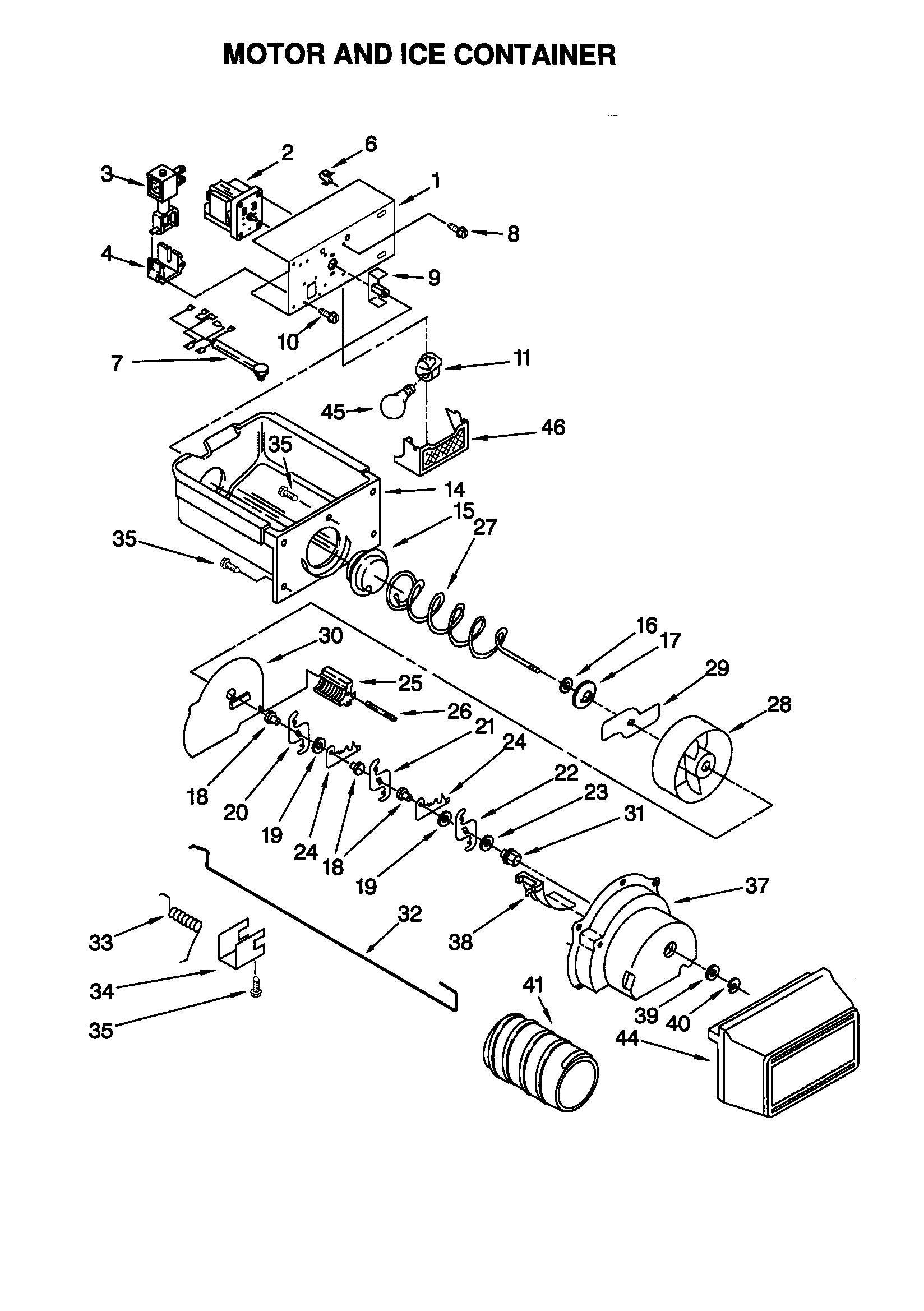 Kenmore 10659789990 motor and ice container diagram