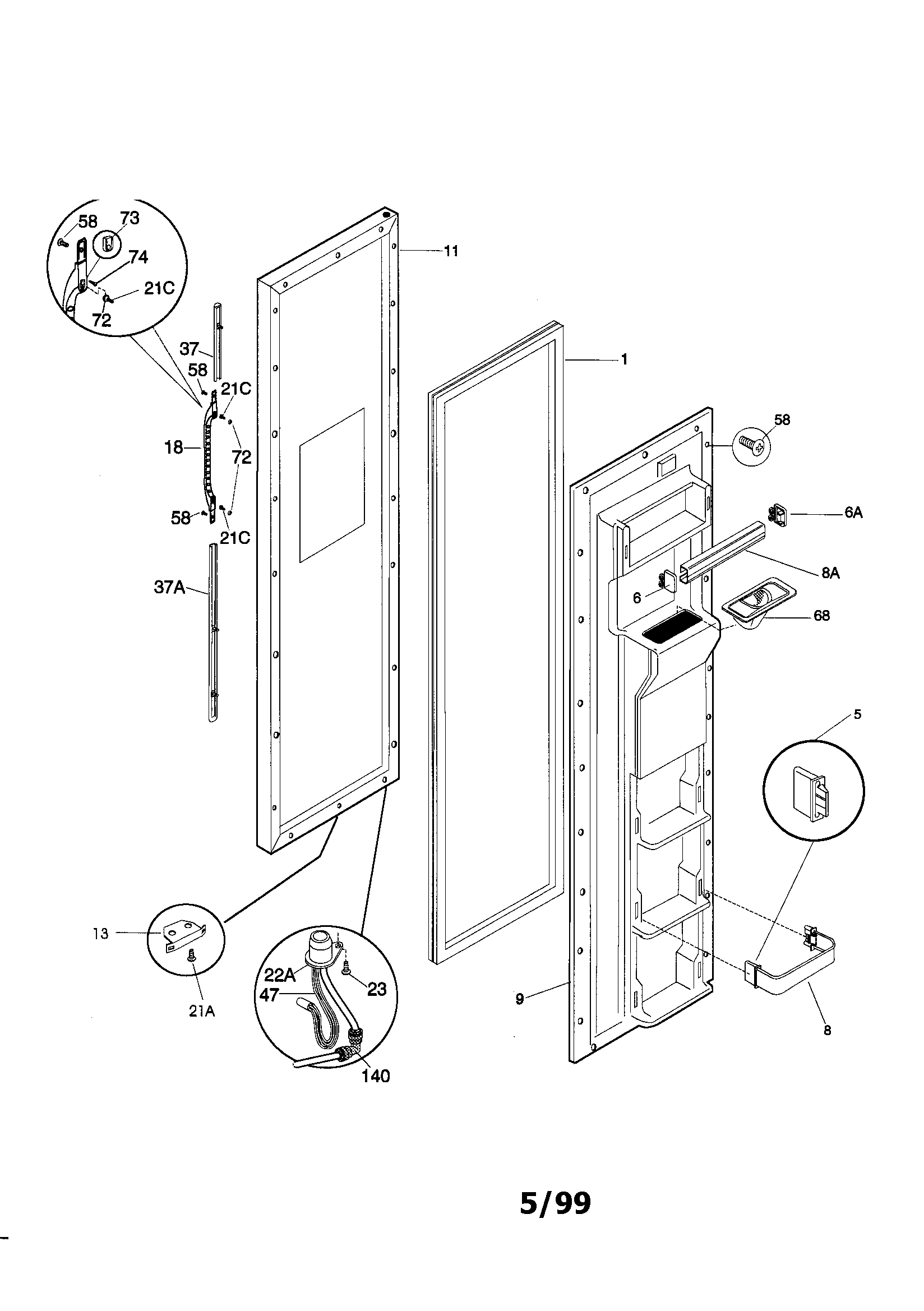 Kenmore 25359683990 freezer door diagram