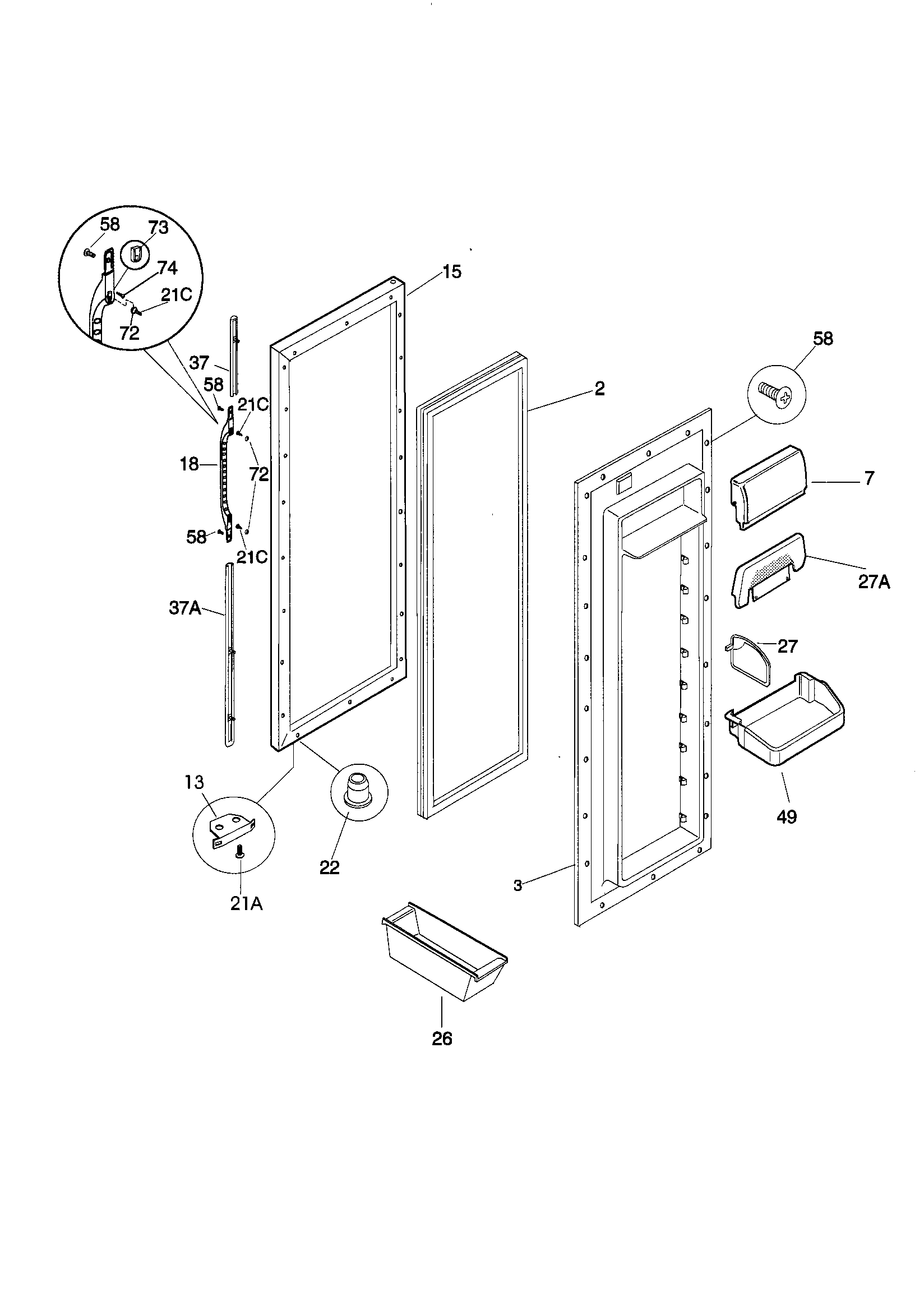 Kenmore 25359683990 refrigerator door diagram