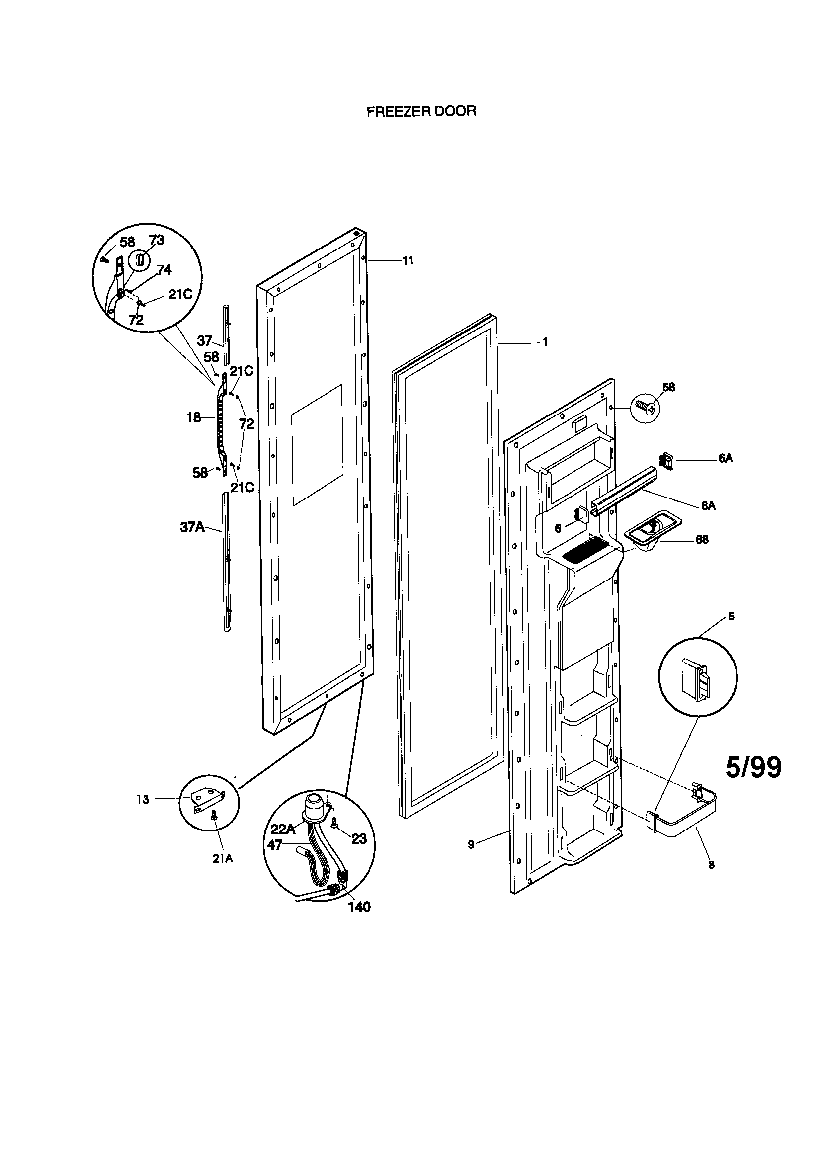 Kenmore 25359489990 freezer door diagram