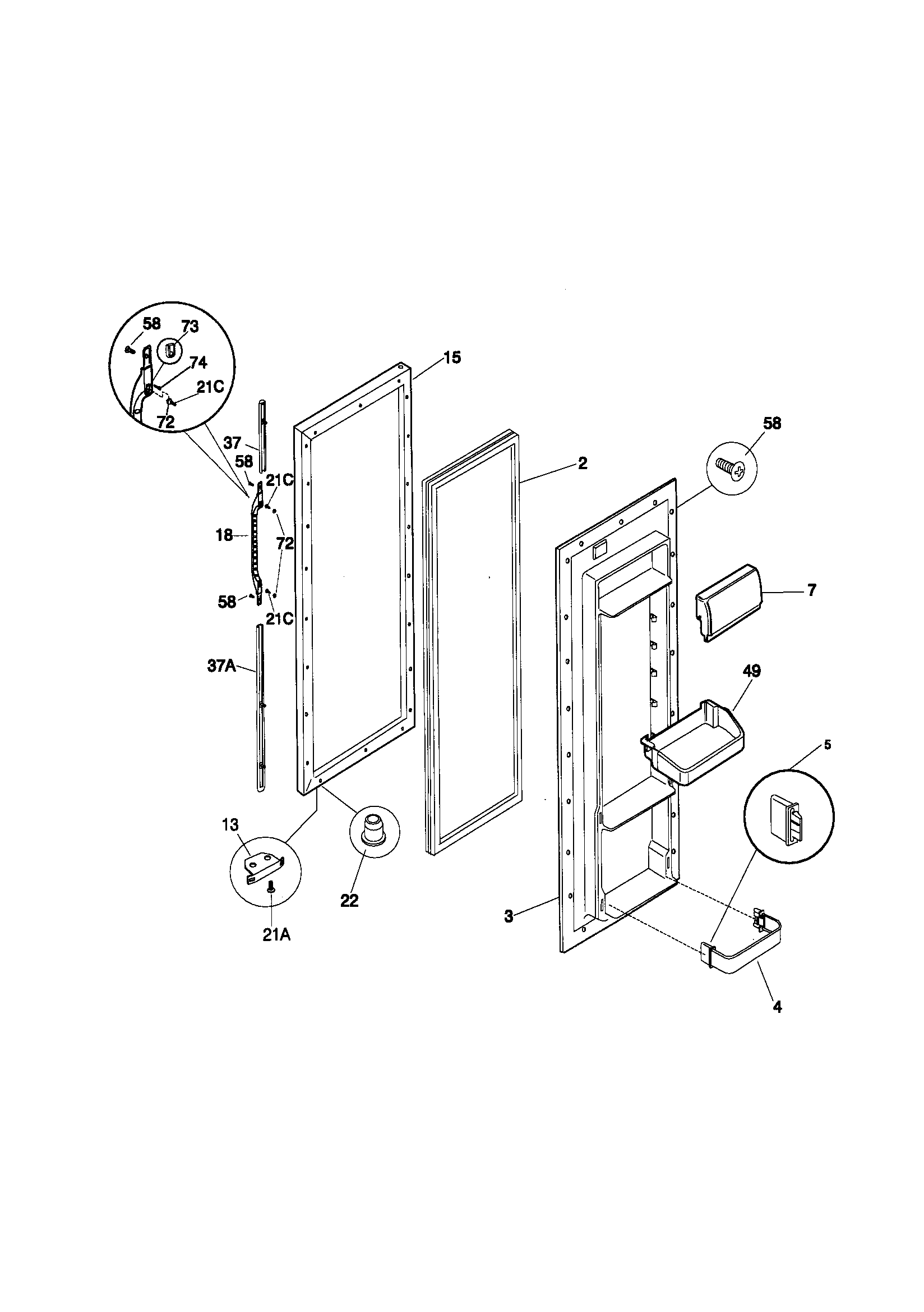 Kenmore 25359489990 refrigerator door diagram
