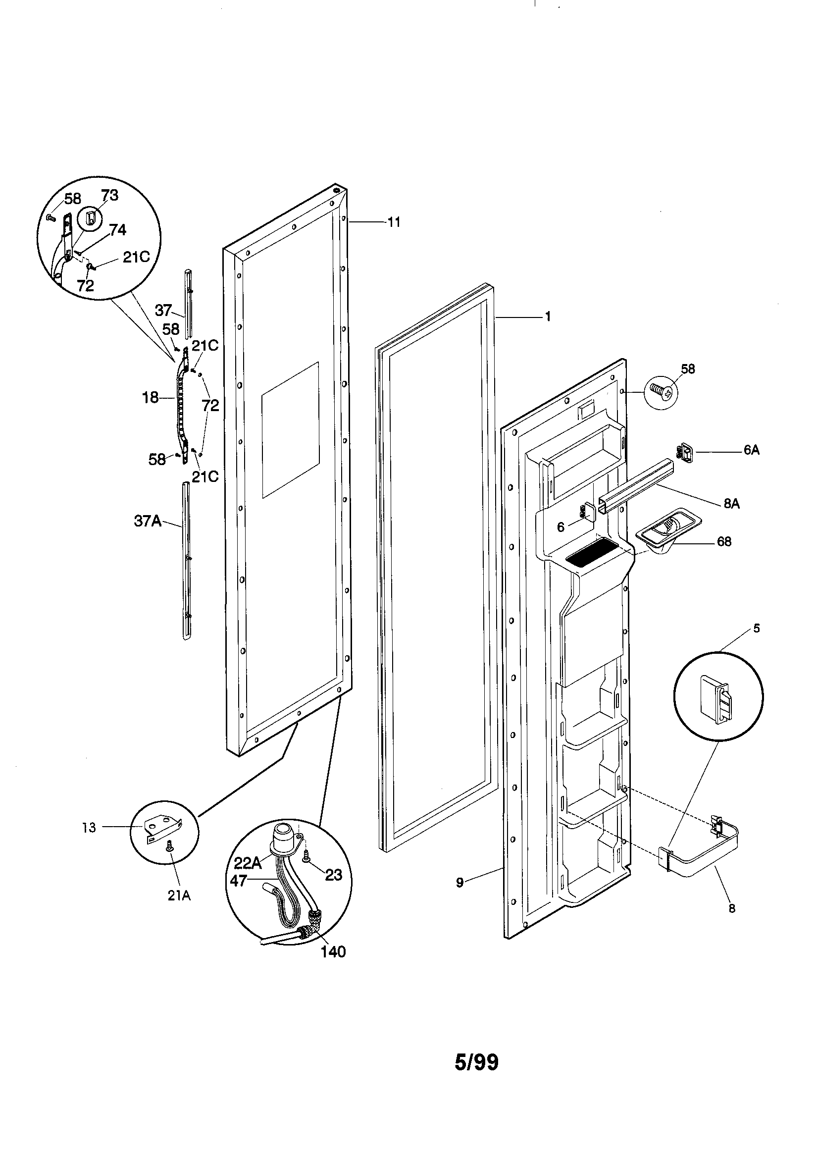 Kenmore 25359689990 freezer door diagram