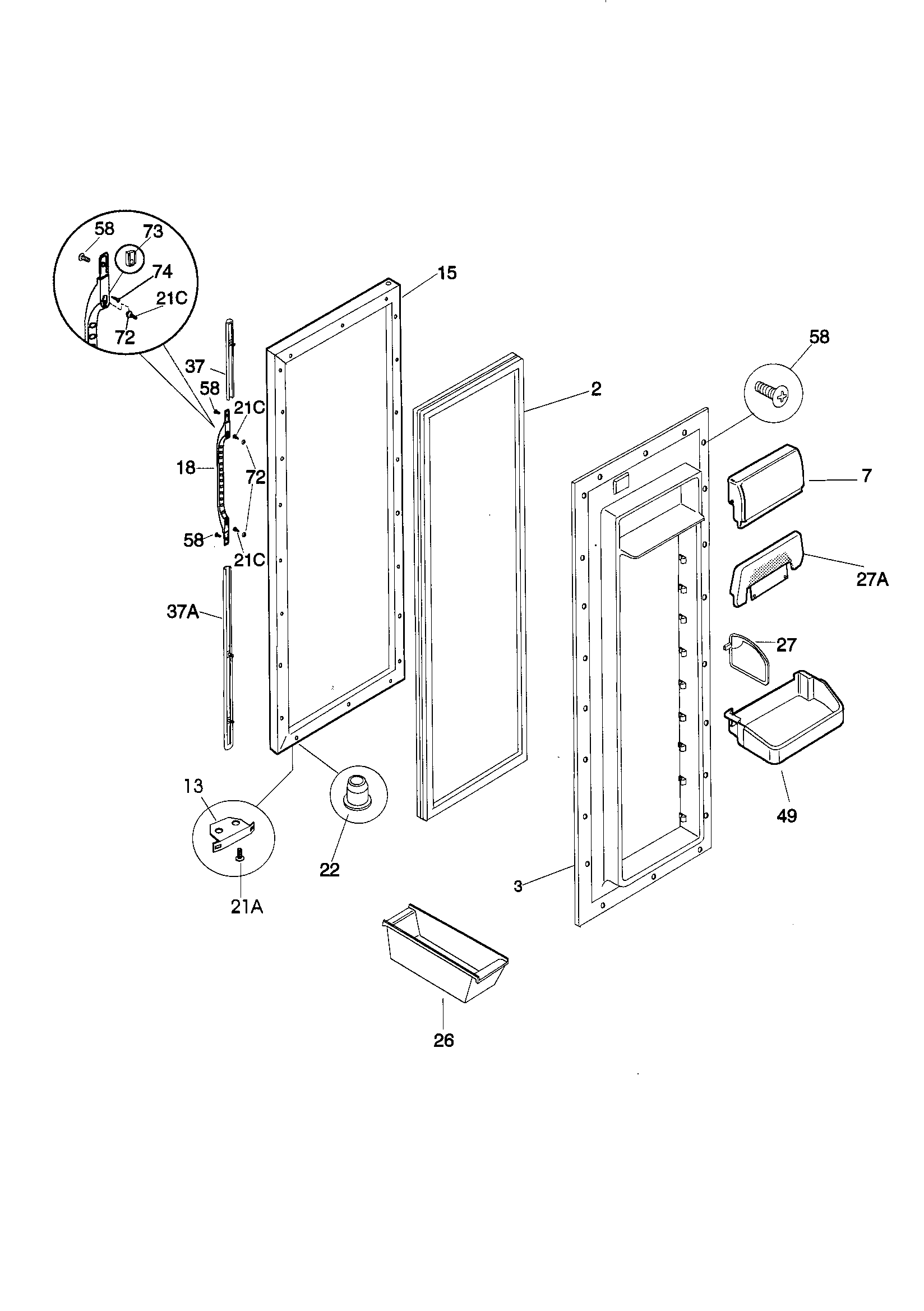 Kenmore 25359689990 refrigerator door diagram