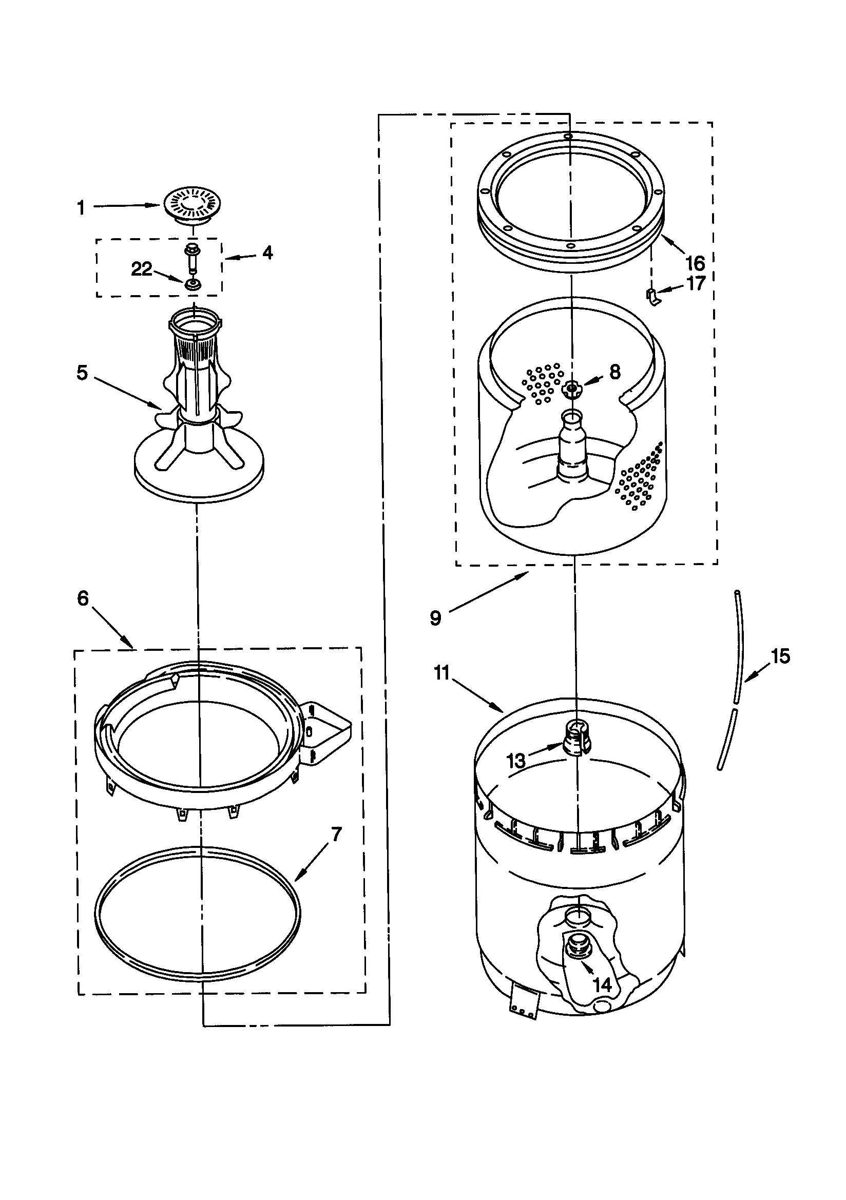 Kenmore 11029072990 agitator/basket/tub diagram