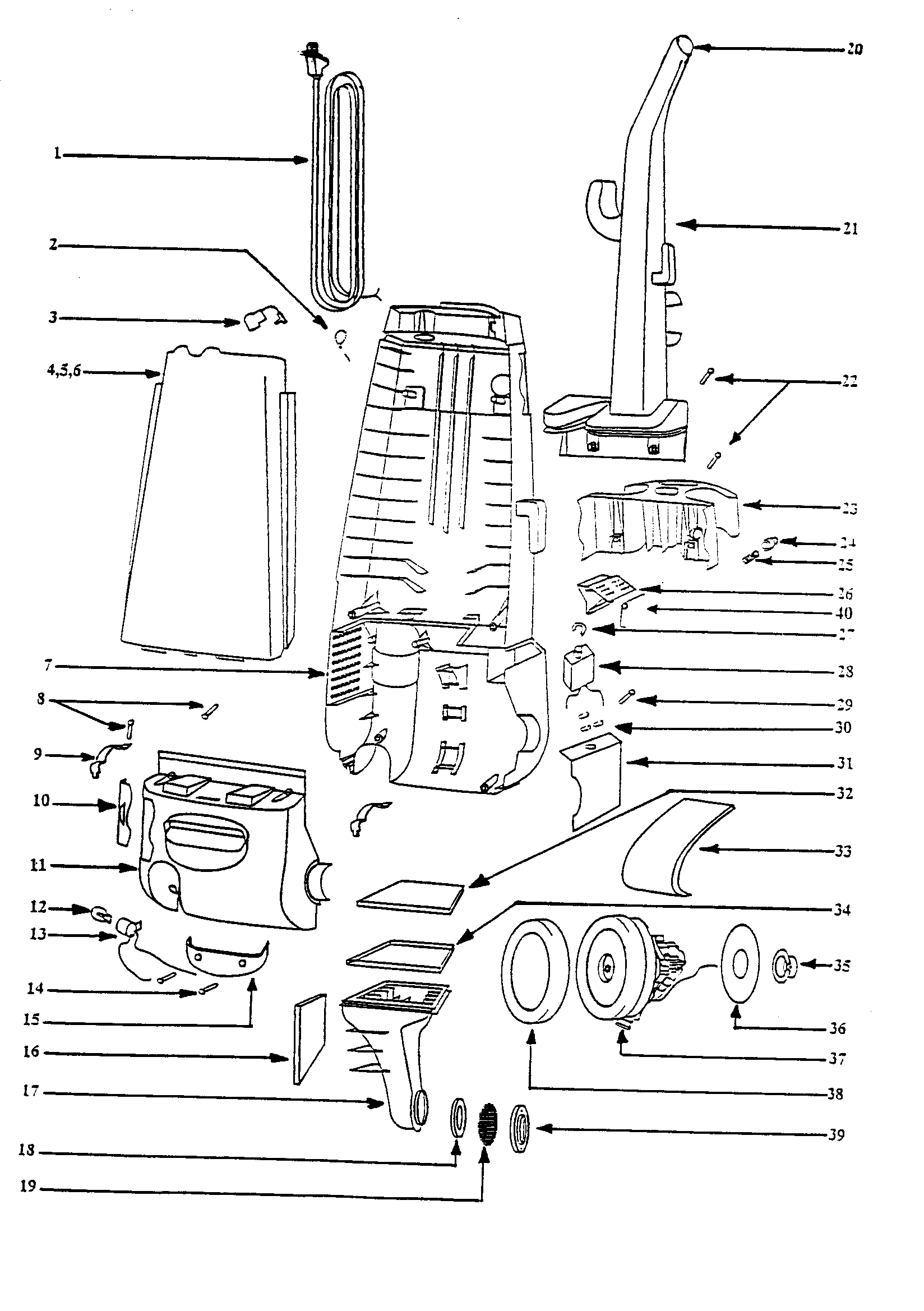 Eureka 4460BT-2 handle and motor housing diagram