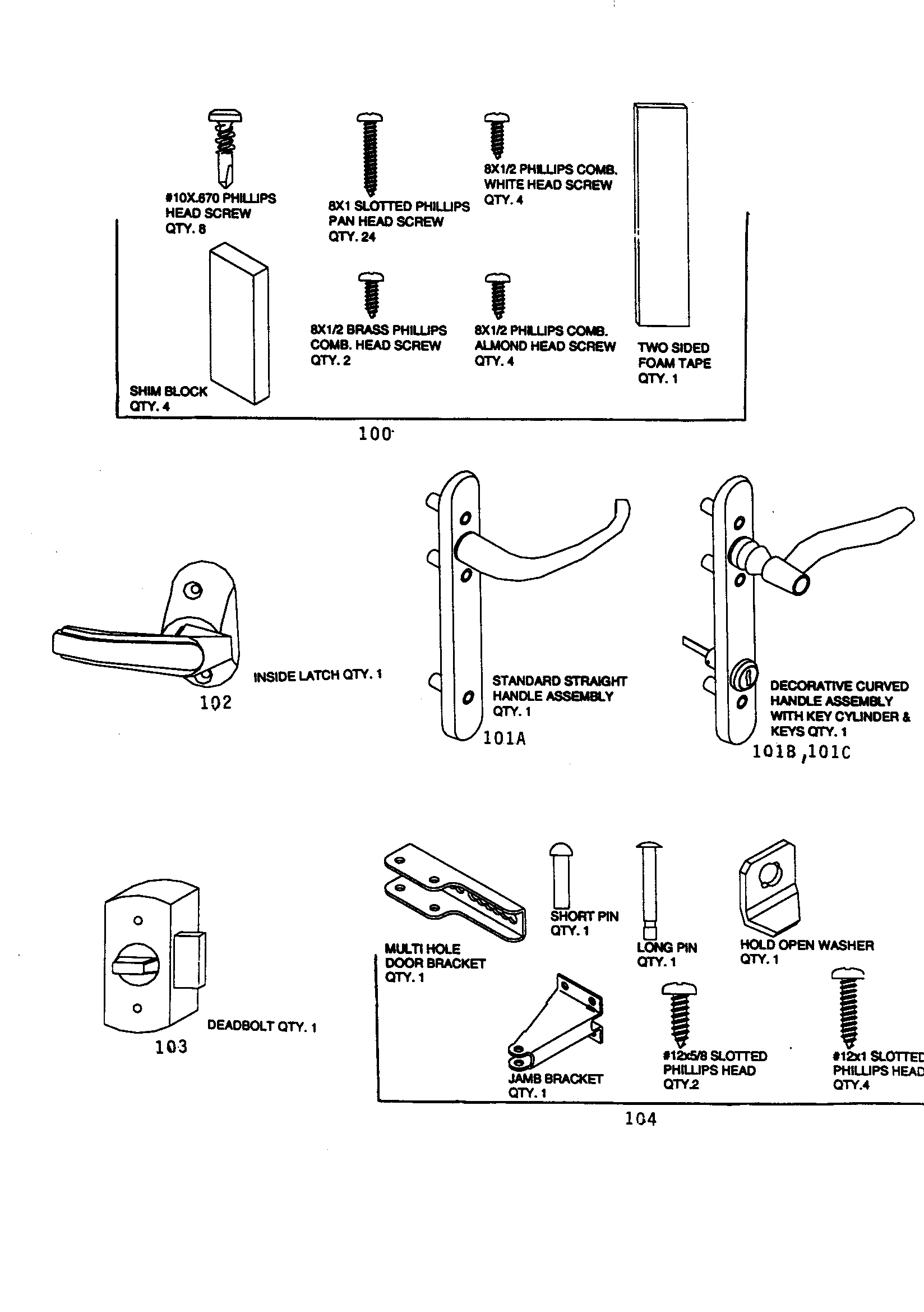 Emco UCV-36WH handle/deadbolt assy. diagram