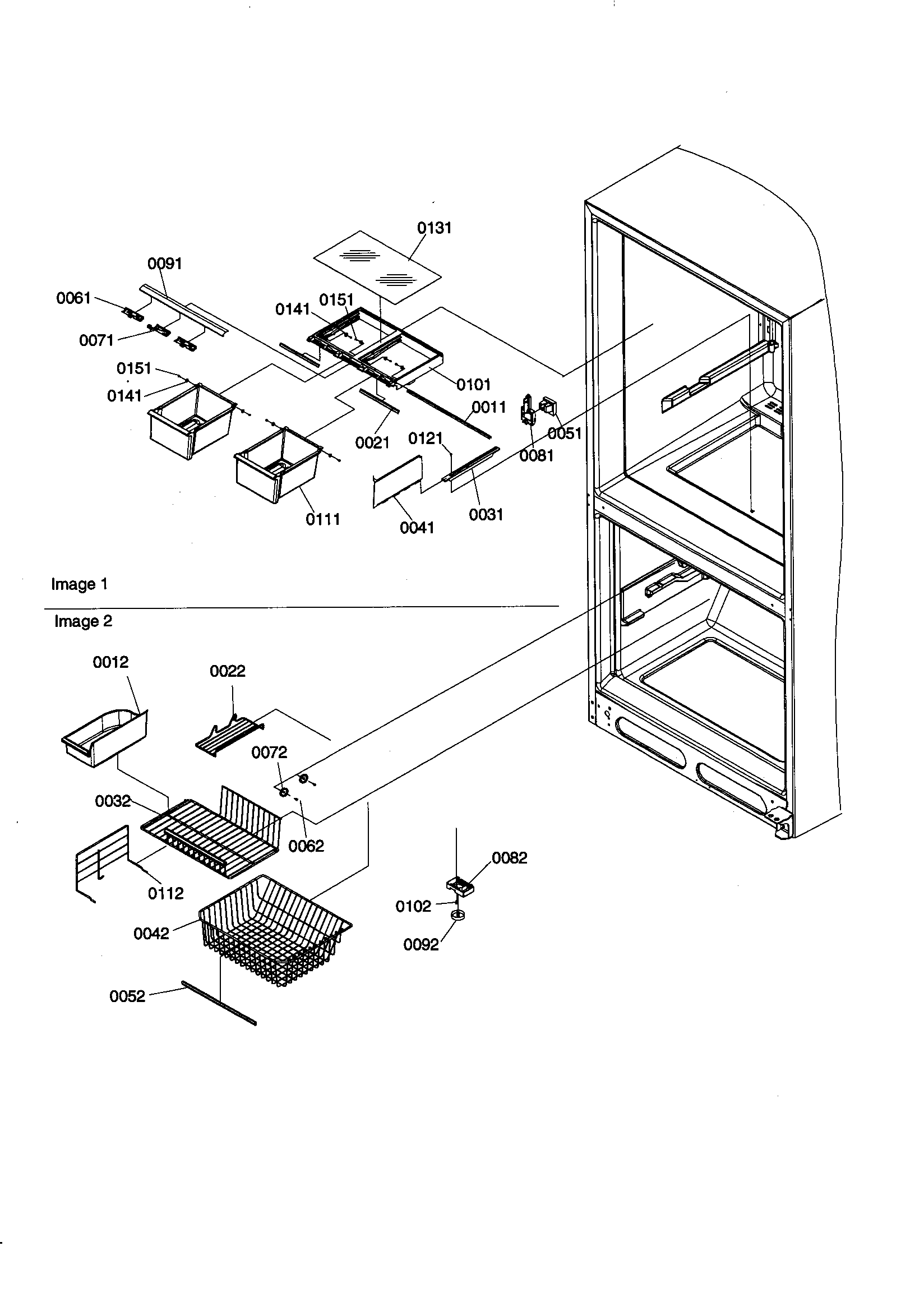 Kenmore 59669872990 crisper assembly/freezer feature diagram