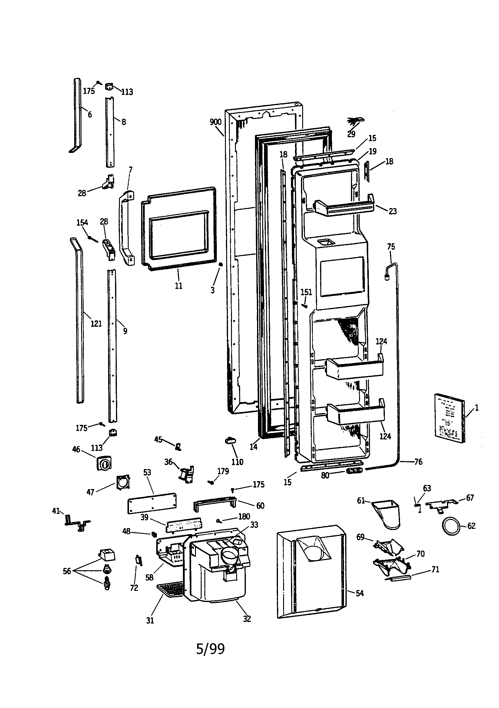 GE TPH21PRSBBB freezer door diagram