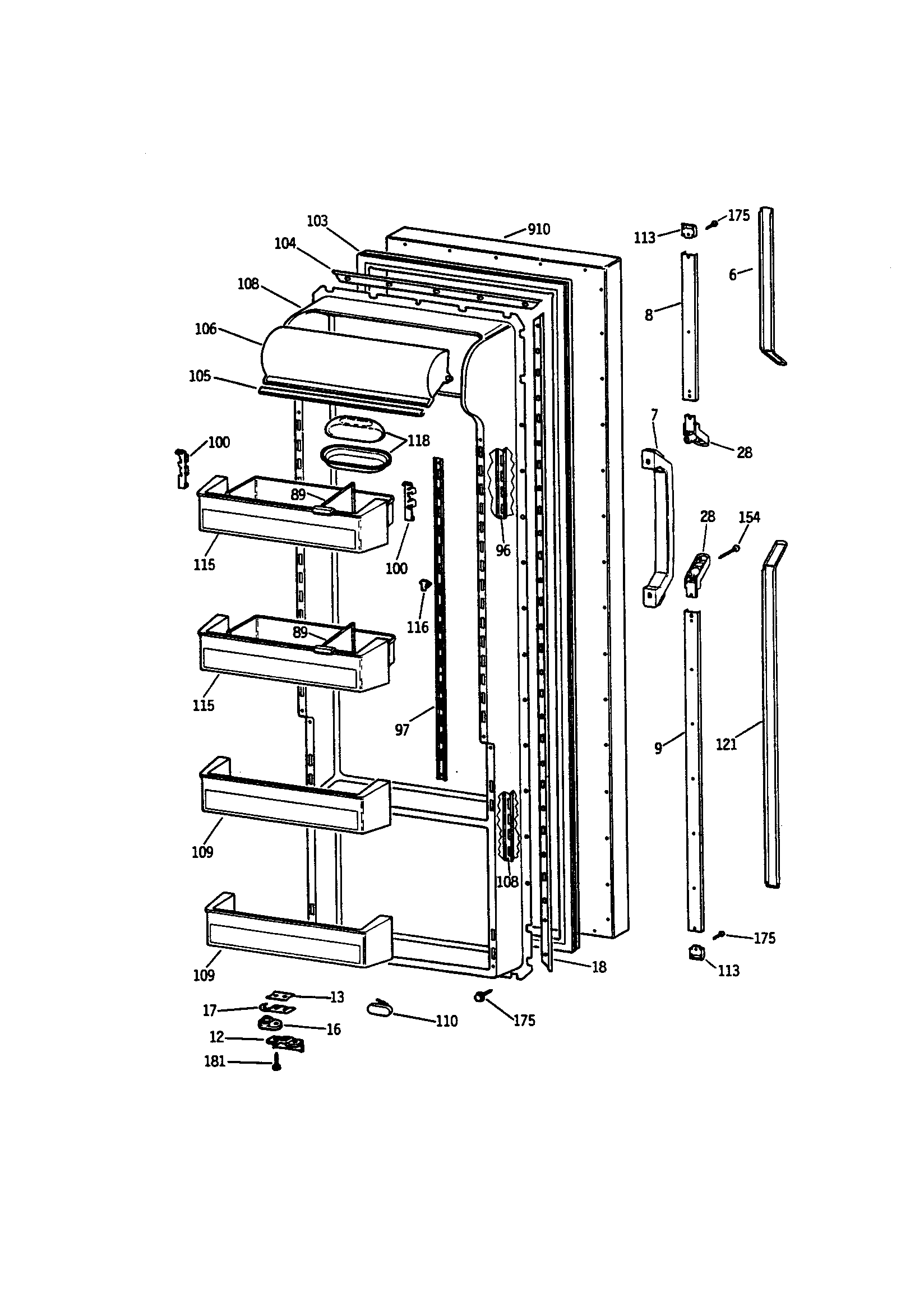 GE TPH21PRSBBB fresh food door diagram