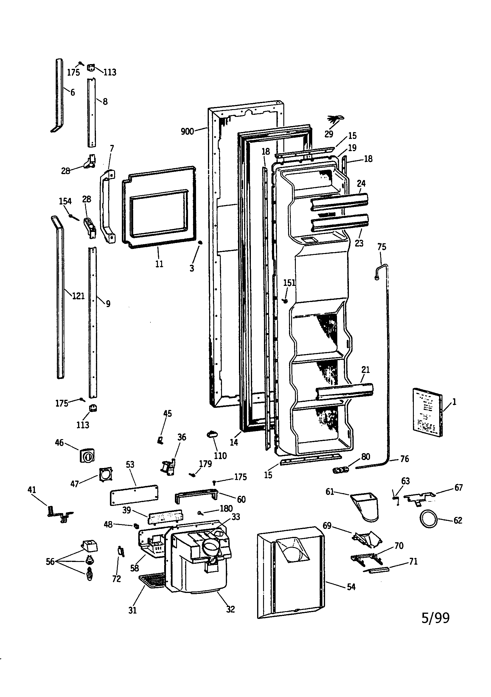 GE TFH22PRSMWW freezer door diagram