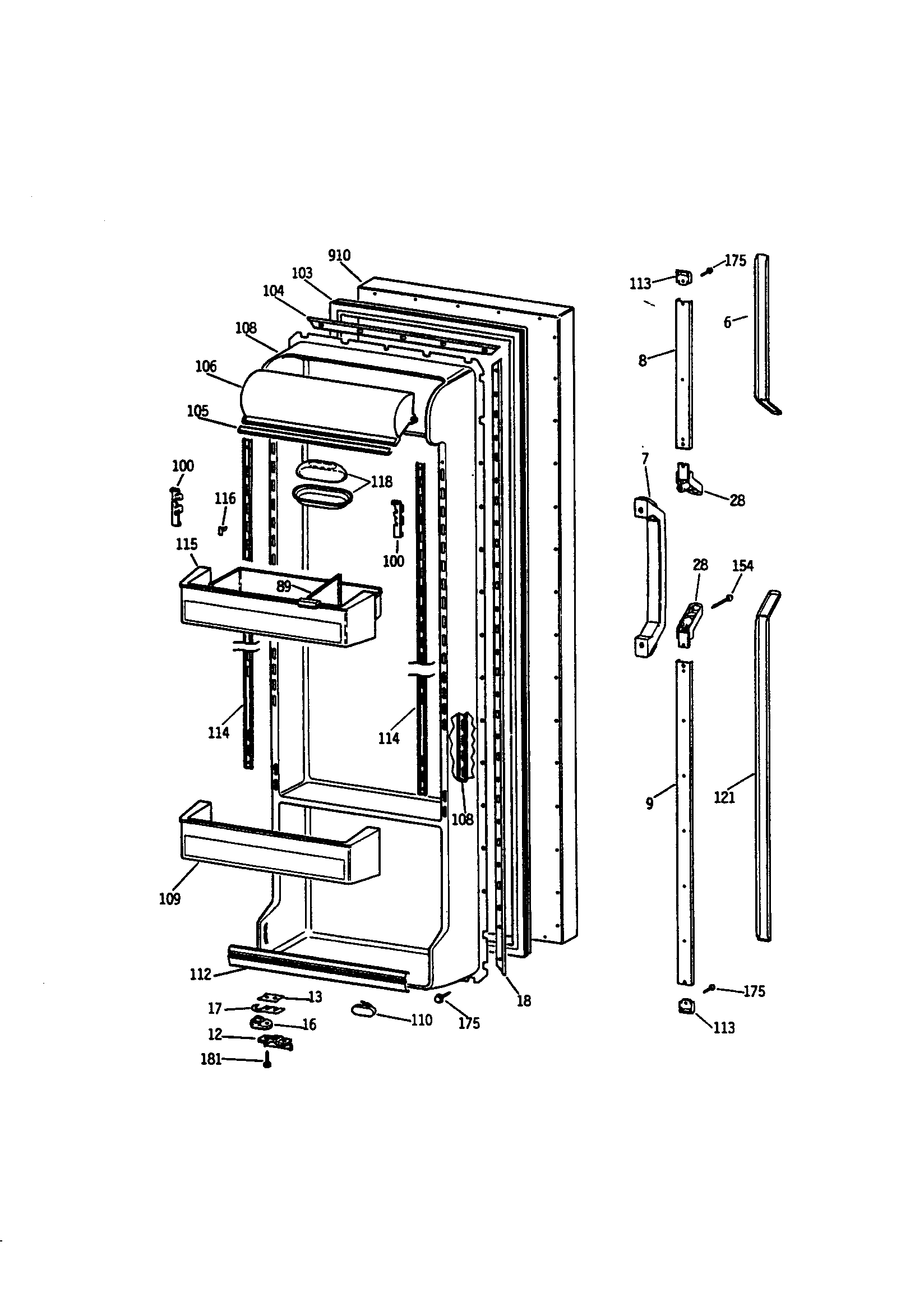 GE TFH22PRSMWW fresh food door diagram