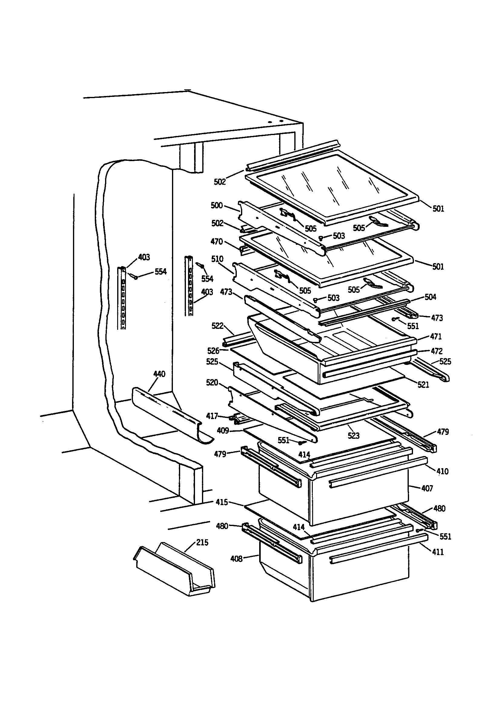 GE TFH22PRSMWW refrigerator shelves diagram