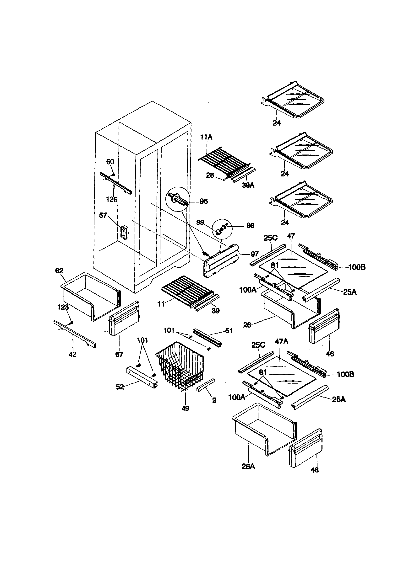 Kenmore 25357672791 freezer shelves diagram