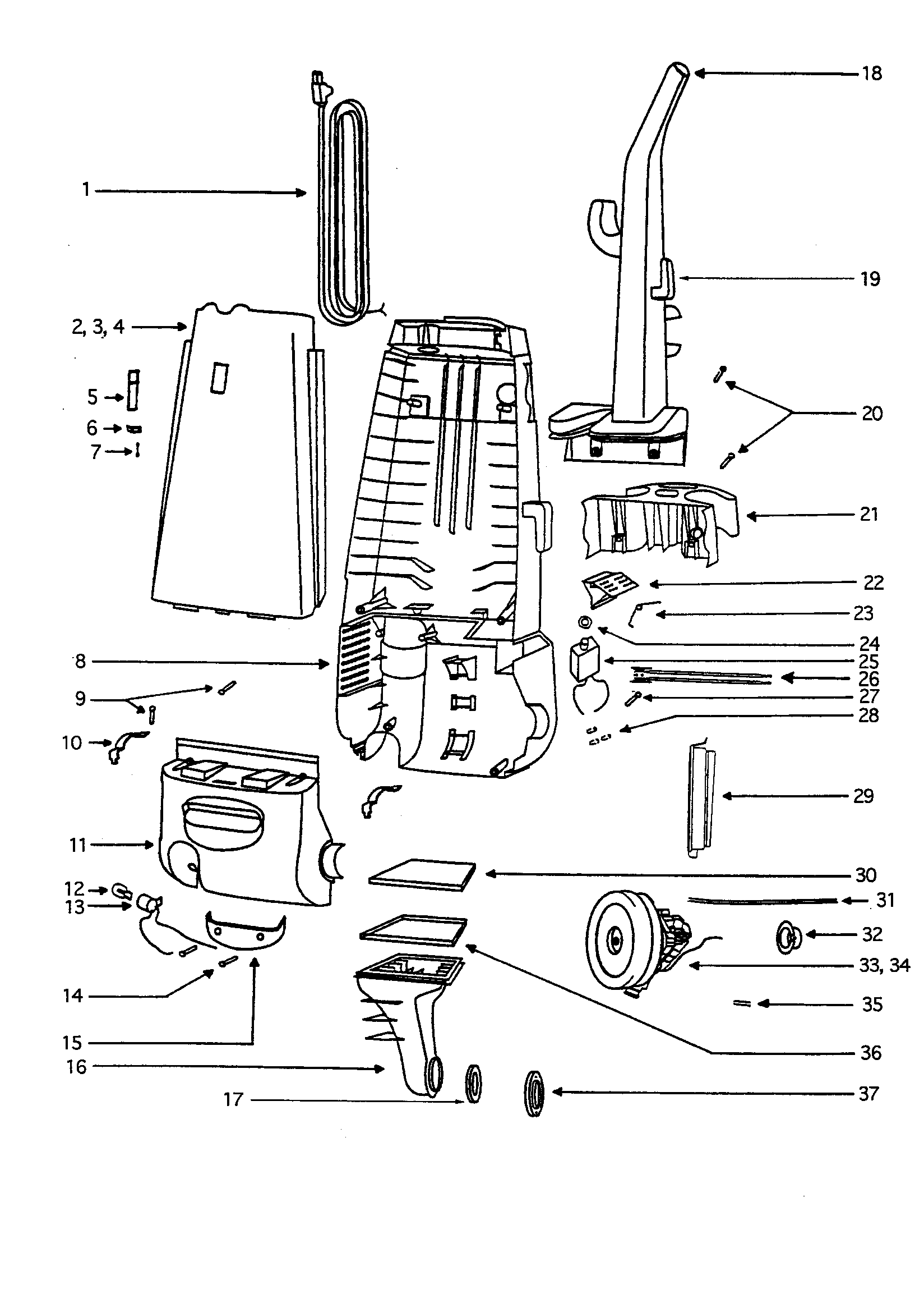 Eureka 4475AT-2 handle and motor housing diagram