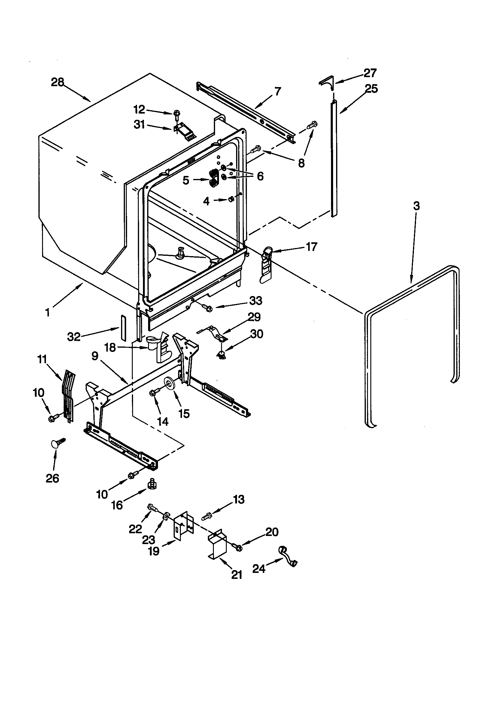 KitchenAid KUDY24SEAL0 tub and frame diagram