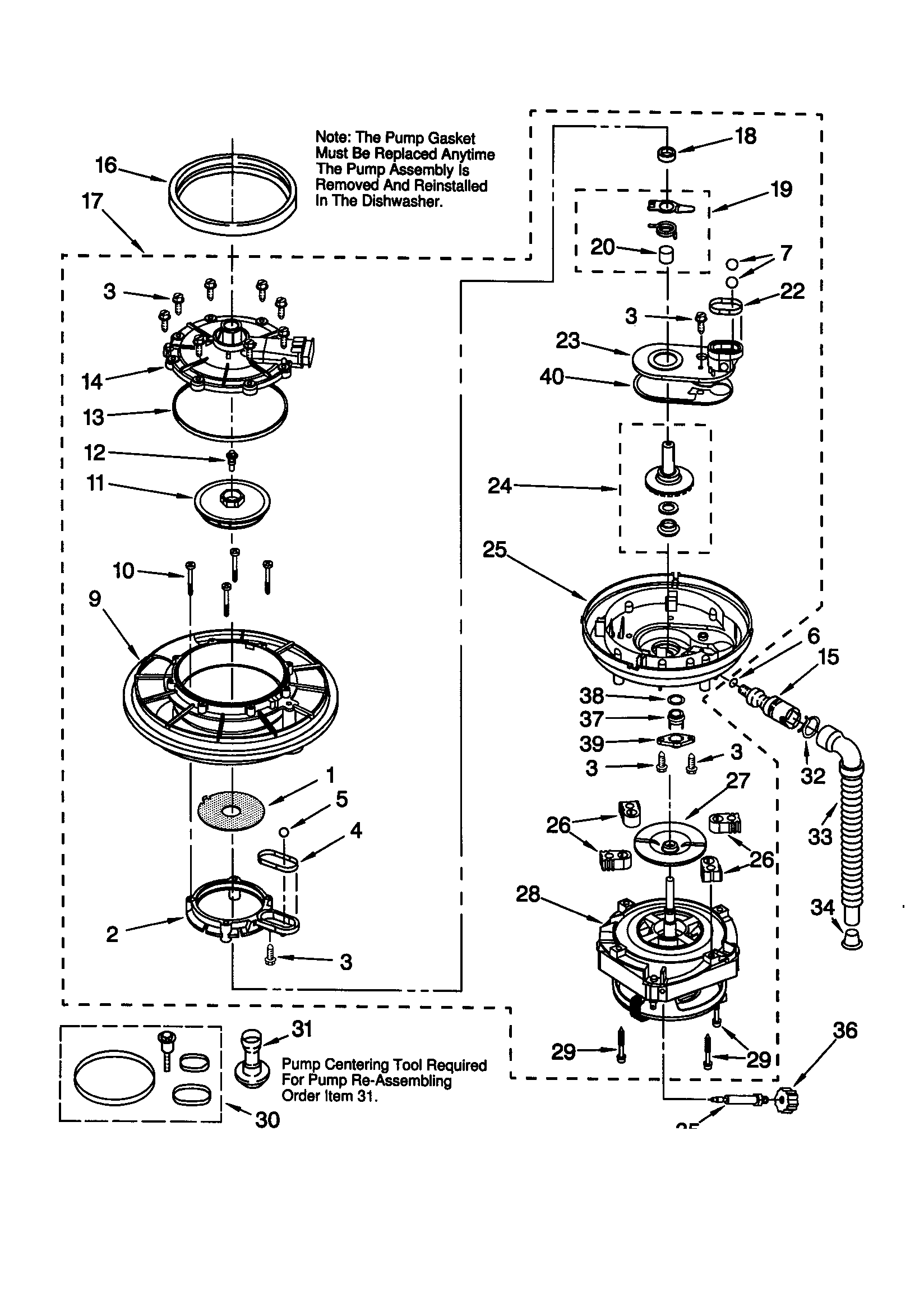 KitchenAid KUDY24SEAL0 pump and motor diagram