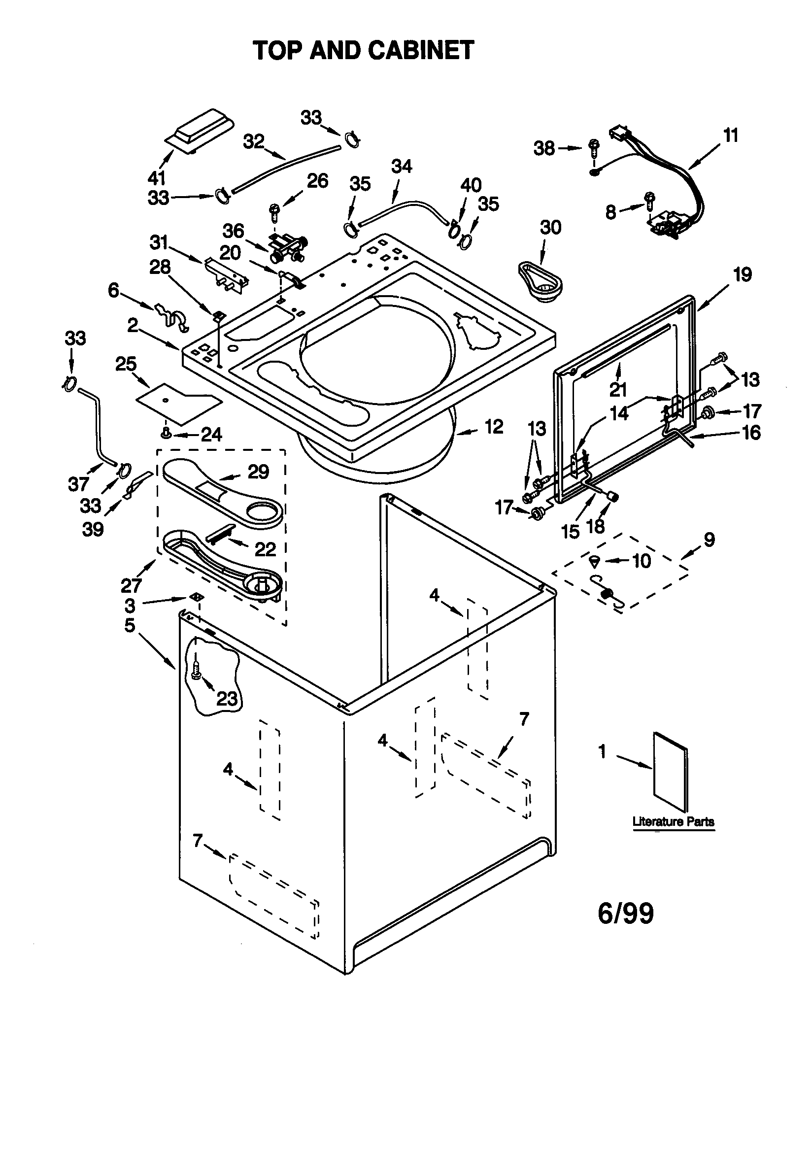 Kenmore 11020052991 top and cabinet diagram