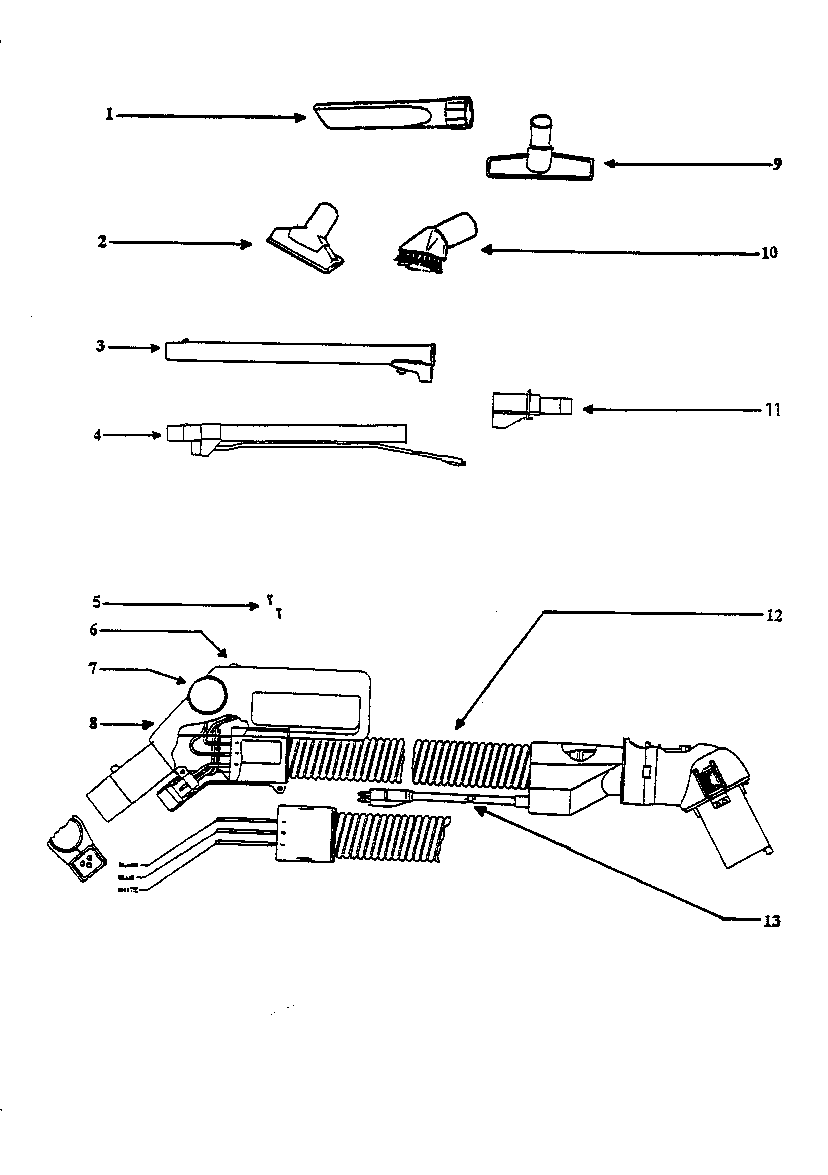 Eureka 6993B handle and attachments diagram
