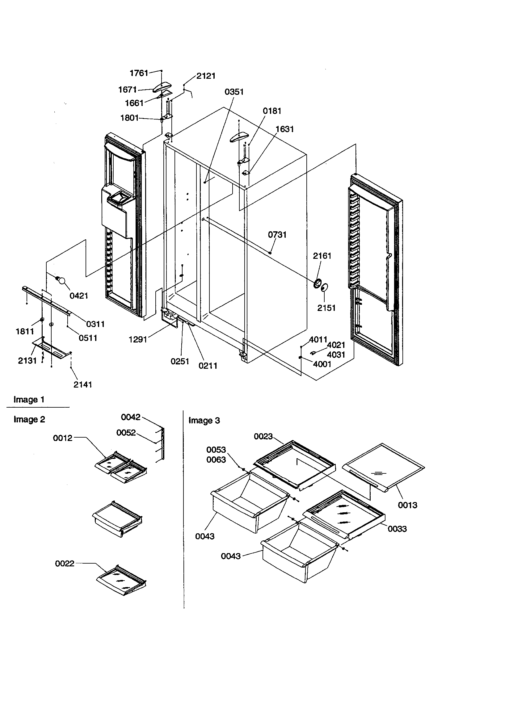 Amana SRD23V-P1315306WE lights/hinges/shelving diagram