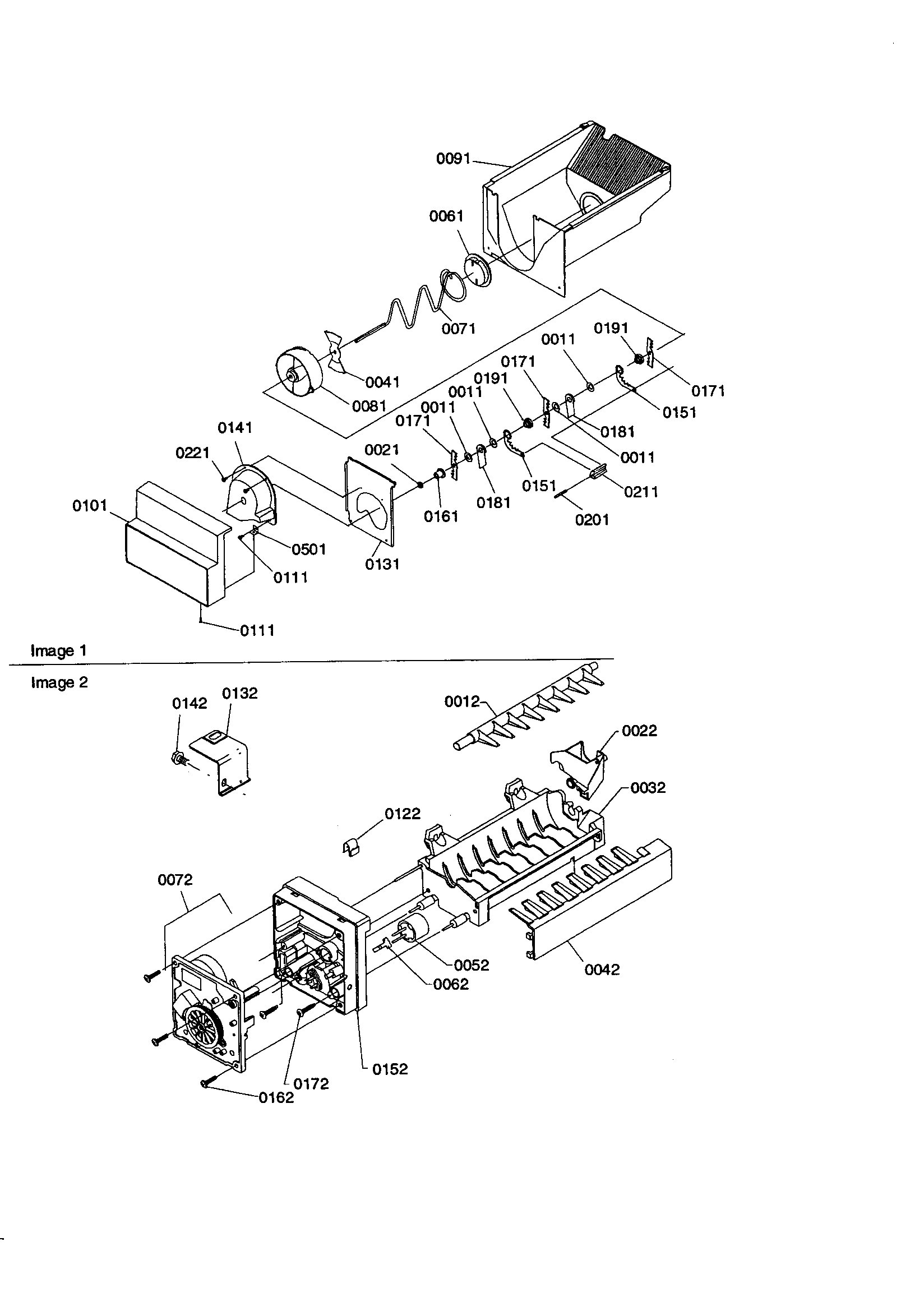 Amana SRD23V-P1315306WE ice bucket auger/ice maker diagram