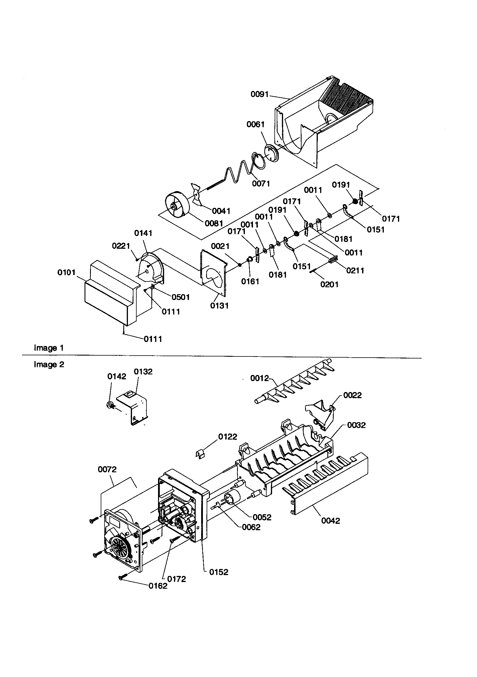 Kenmore 59658392890 ice bucket auger and ice maker diagram