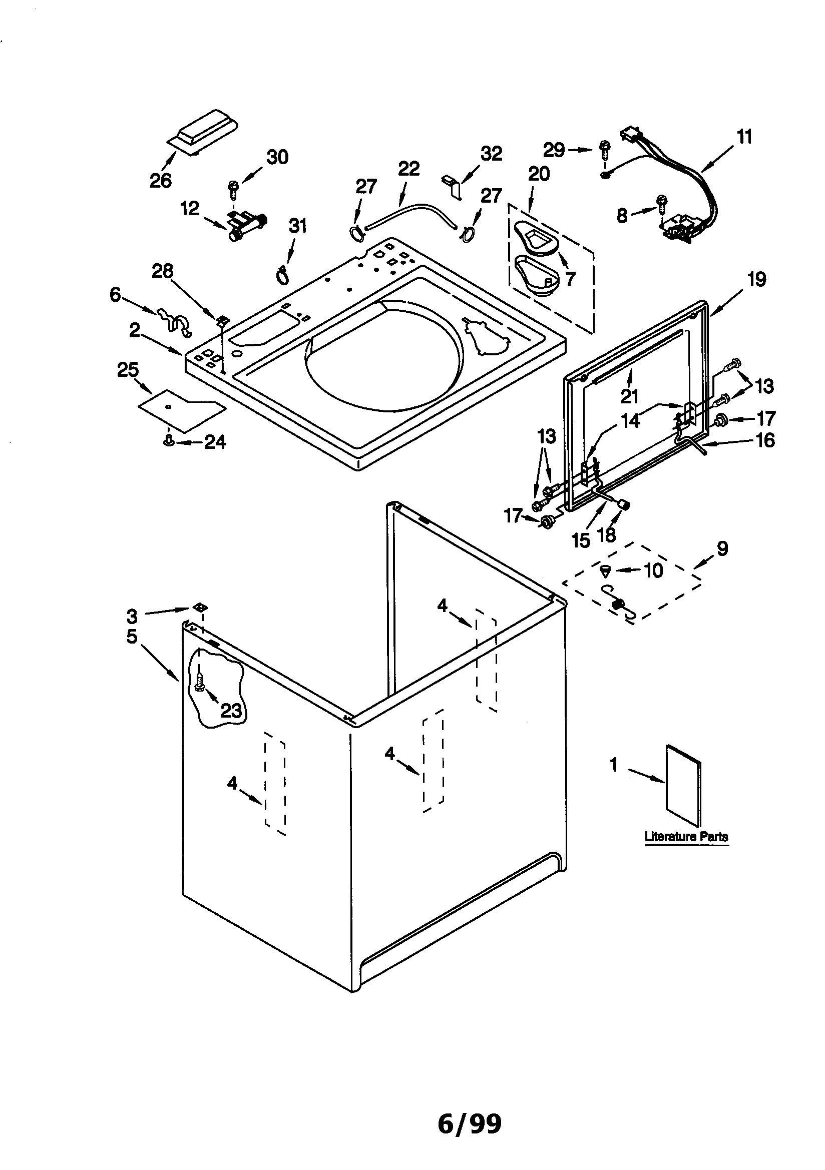 Kenmore 11020952990 top and cabinet diagram