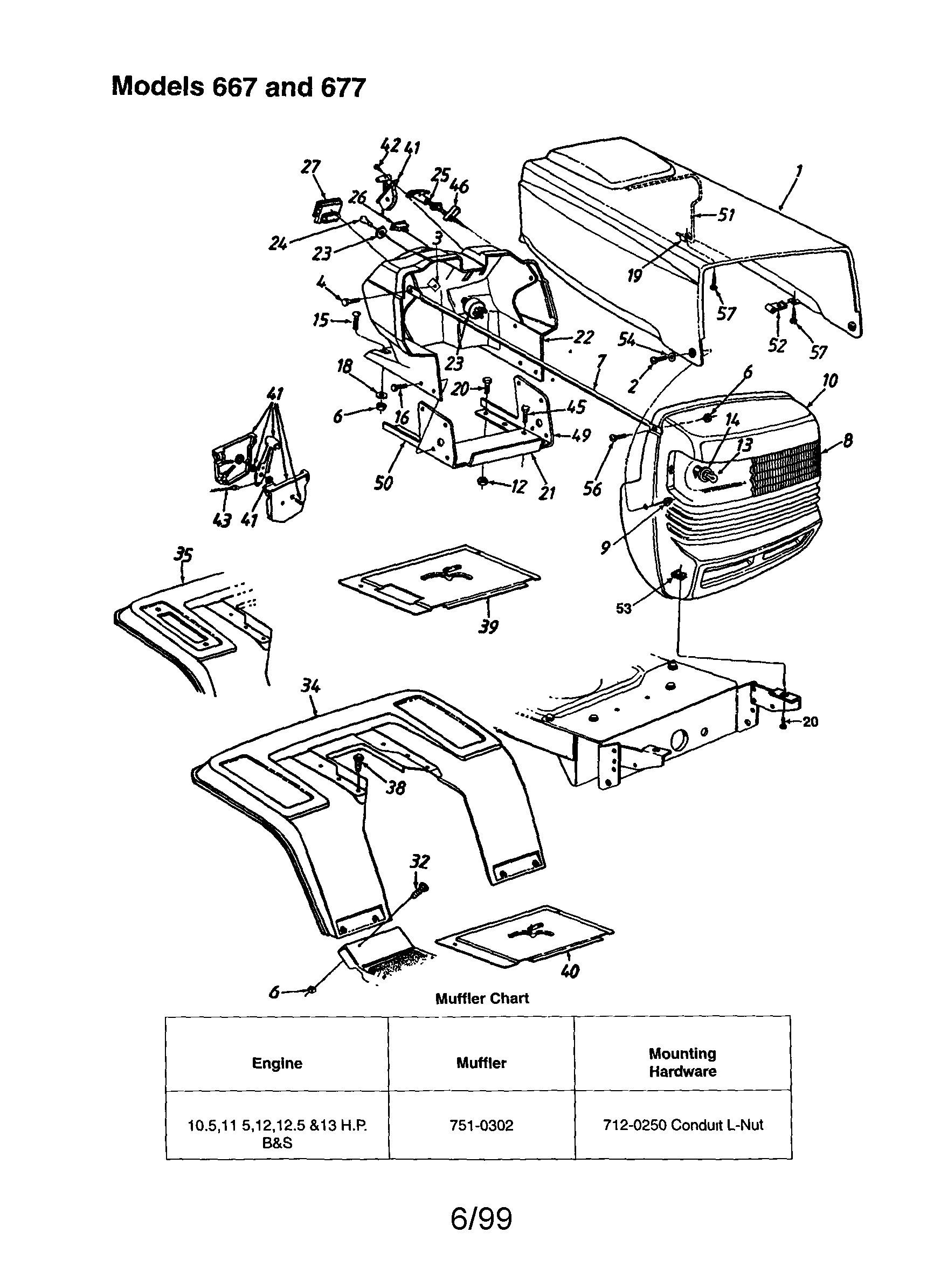 MTD 677 grille/hood and fender diagram