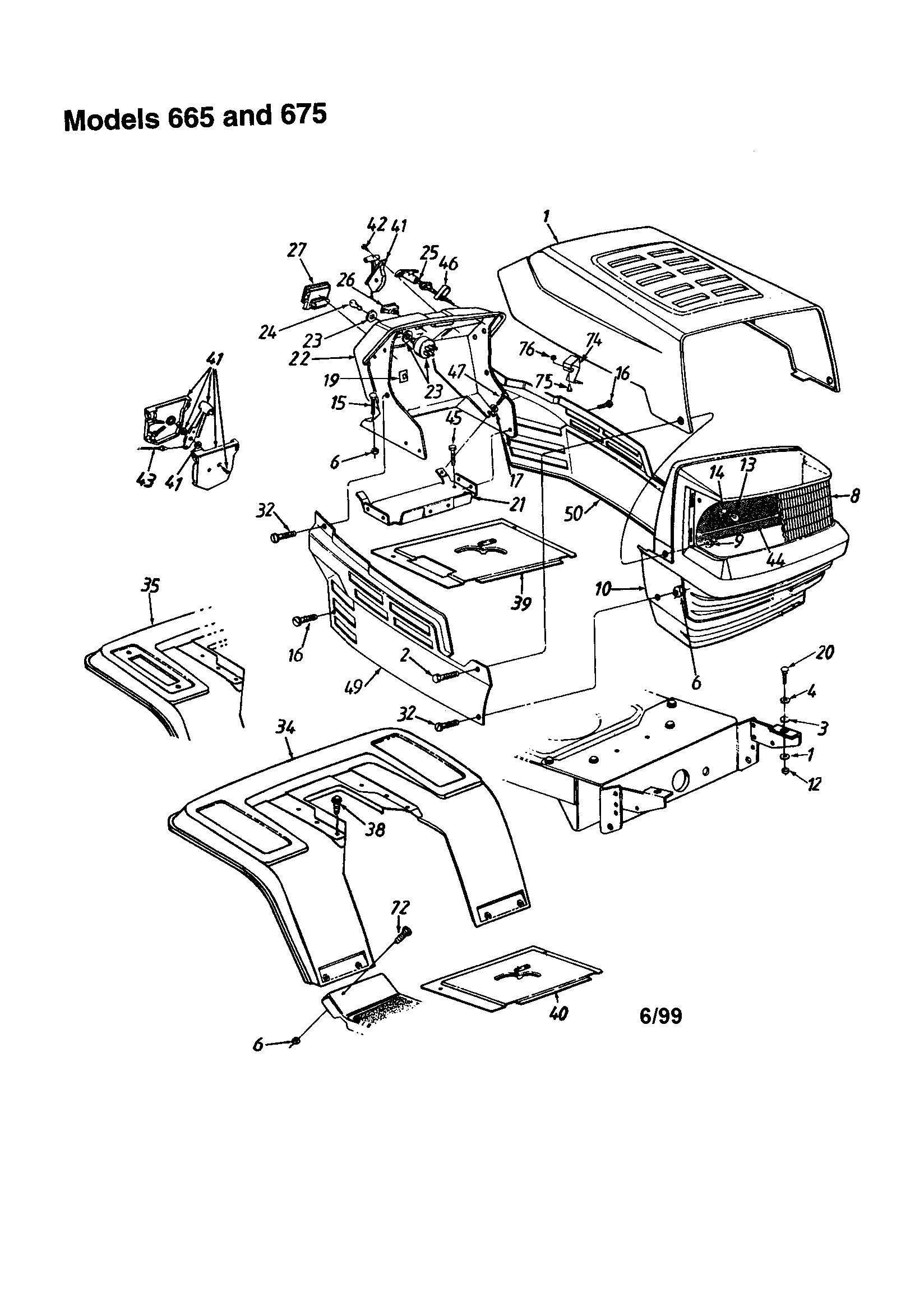 MTD 13AM675G062 grille/hood and fender diagram