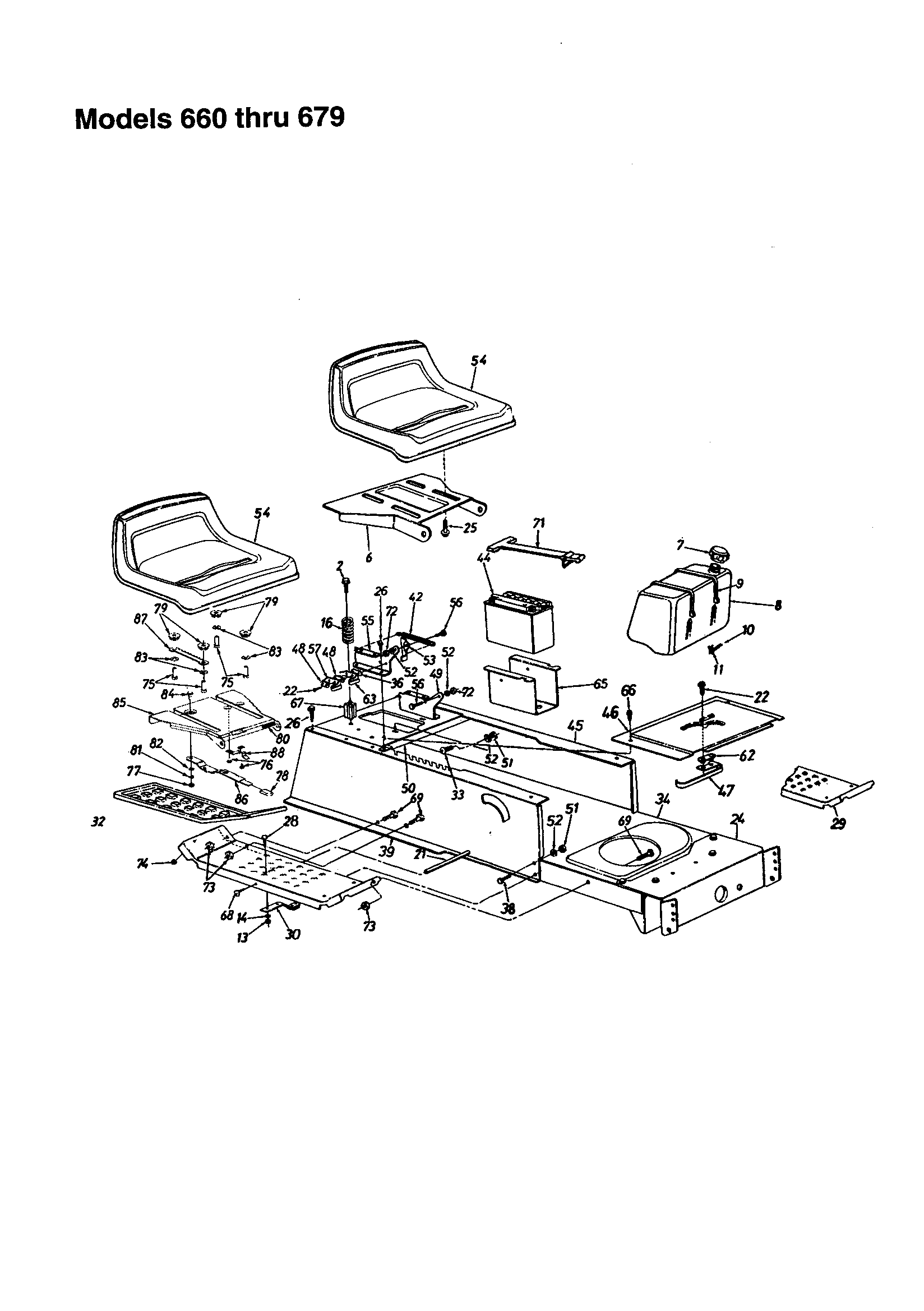 MTD 13AM675G062 seat and main frame diagram