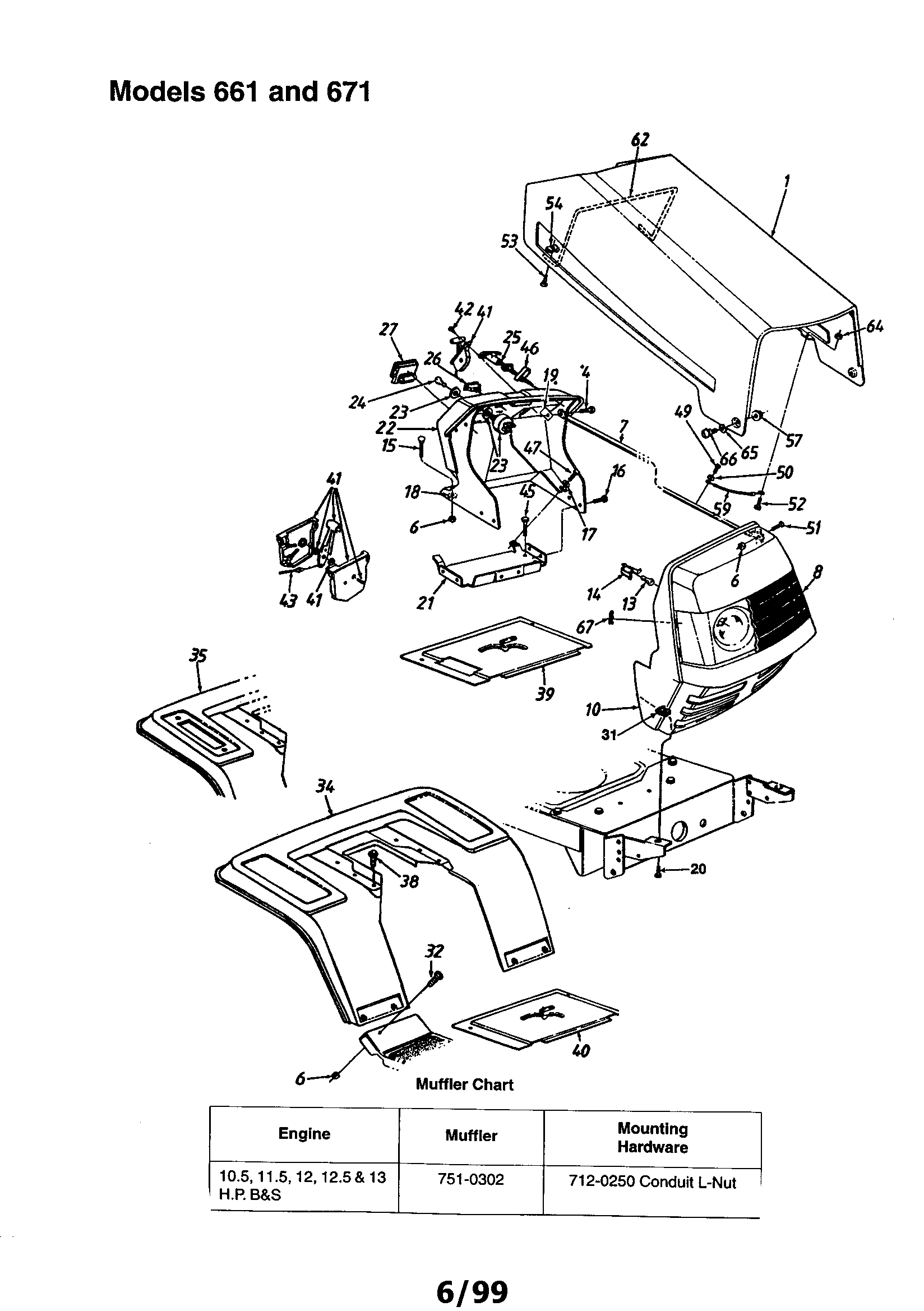 MTD 671 grille/ hood and fender diagram