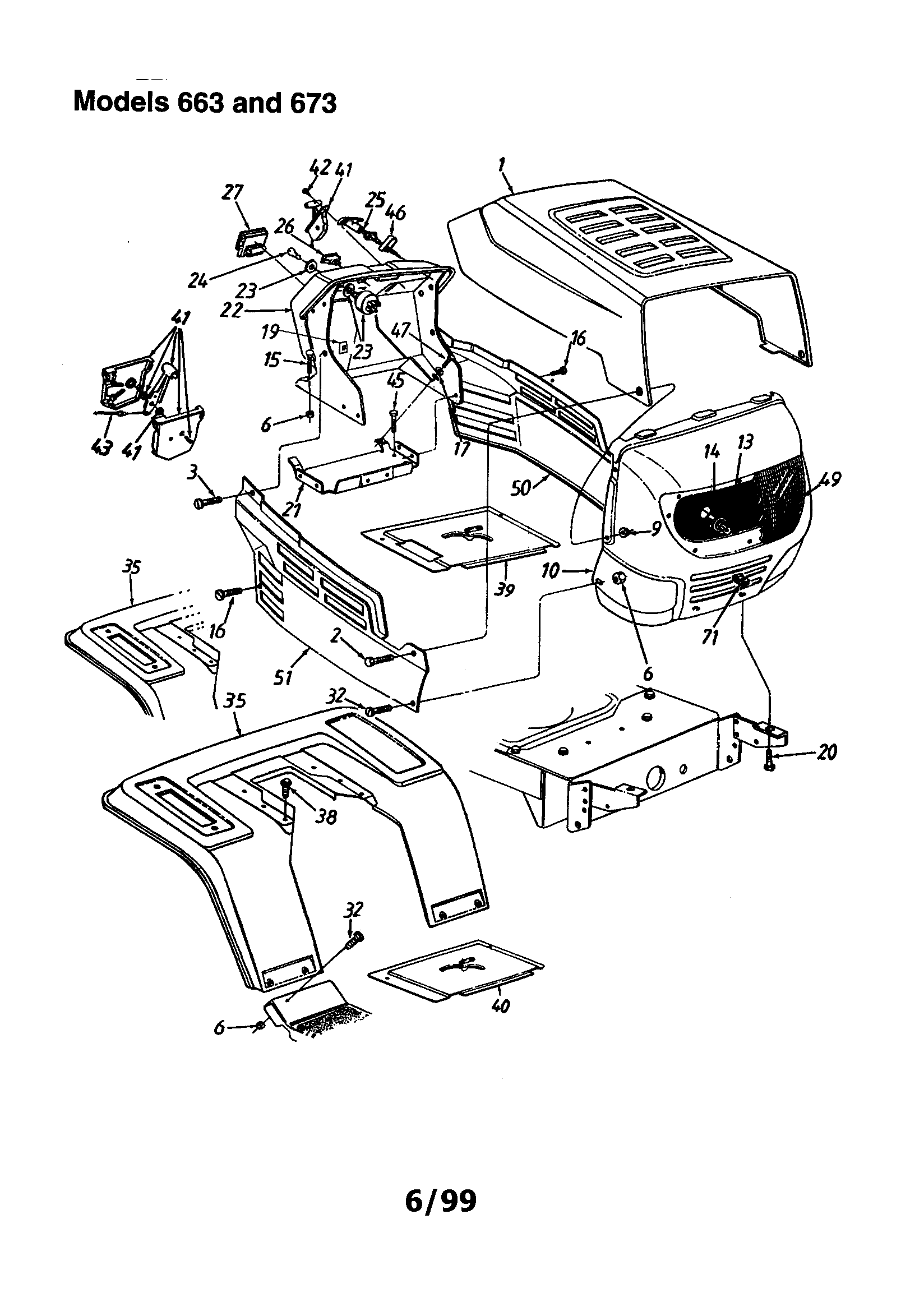 MTD 673 grille/ hood and fender diagram