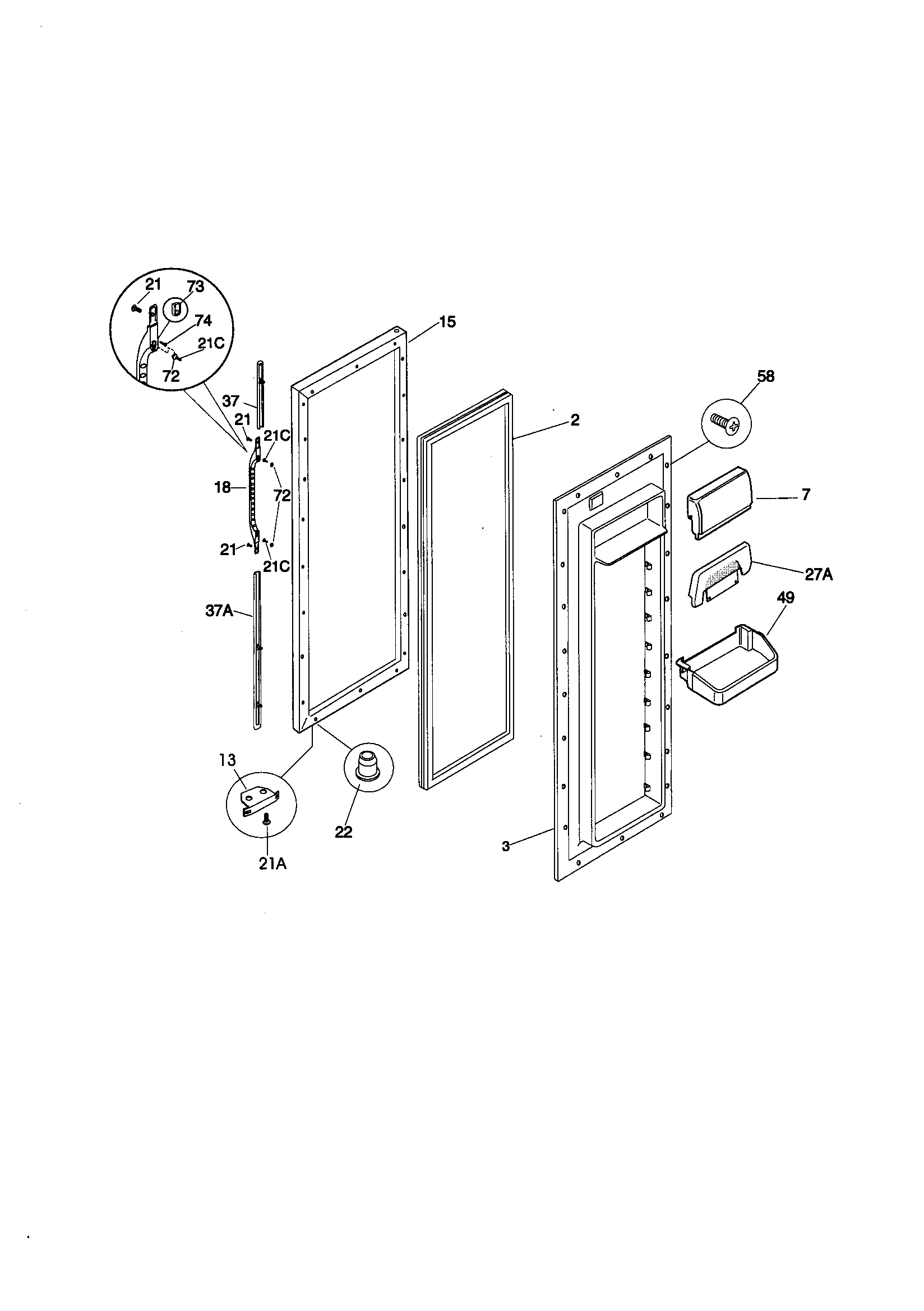Kenmore 25358672892 refrigerator door diagram
