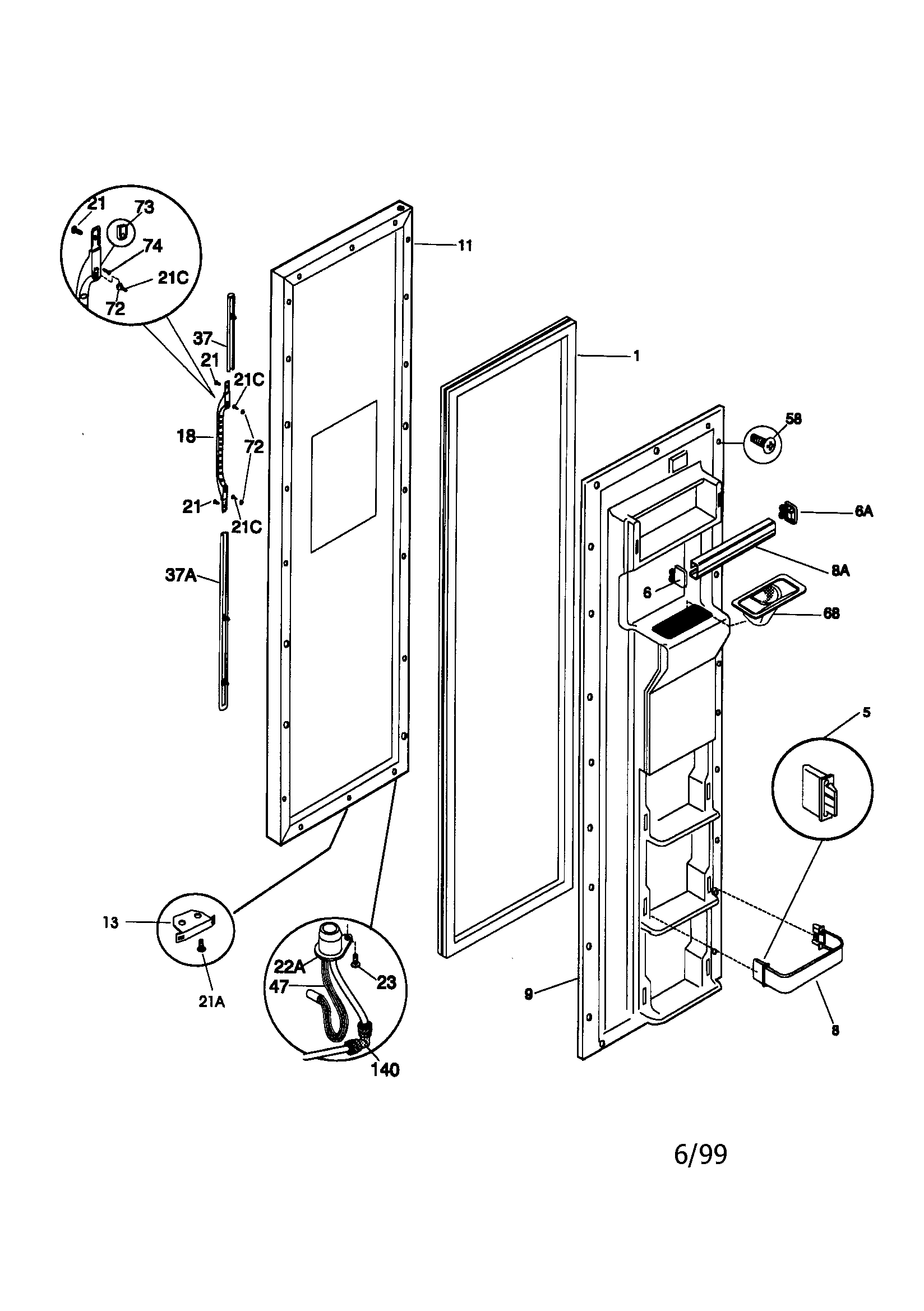 Kenmore 25358677894 freezer door diagram
