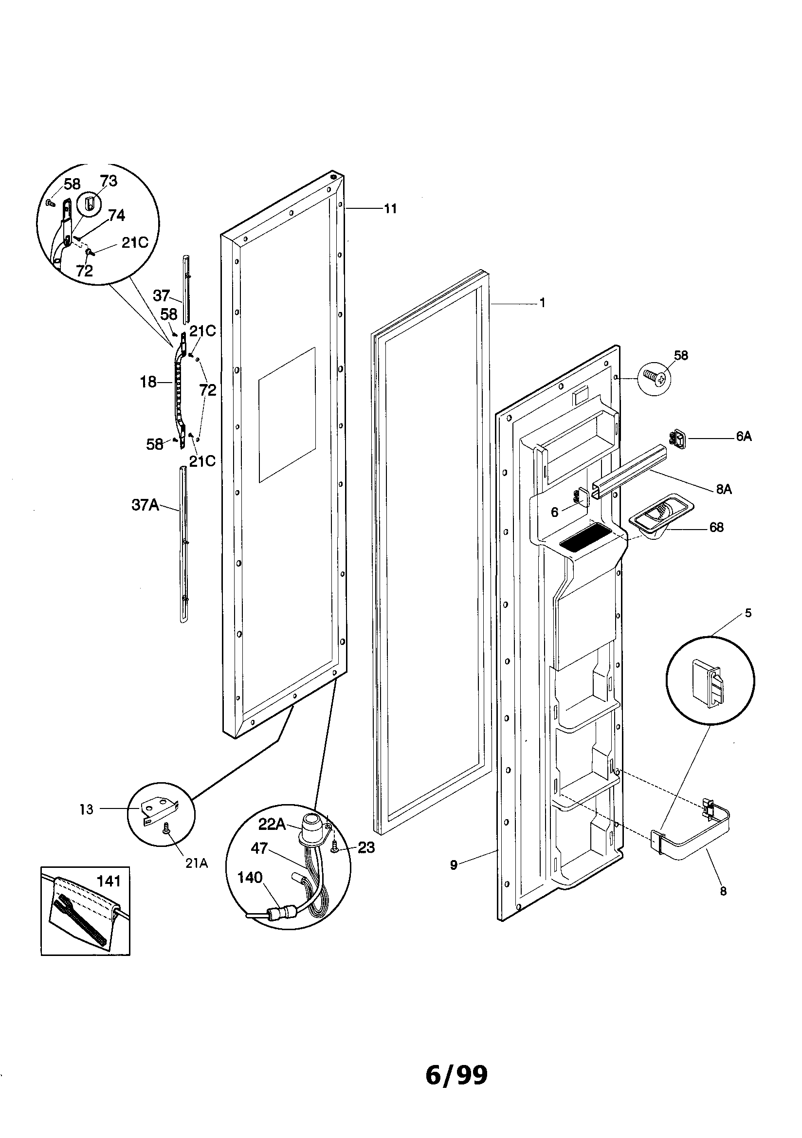 Kenmore 25359689991 freezer door diagram