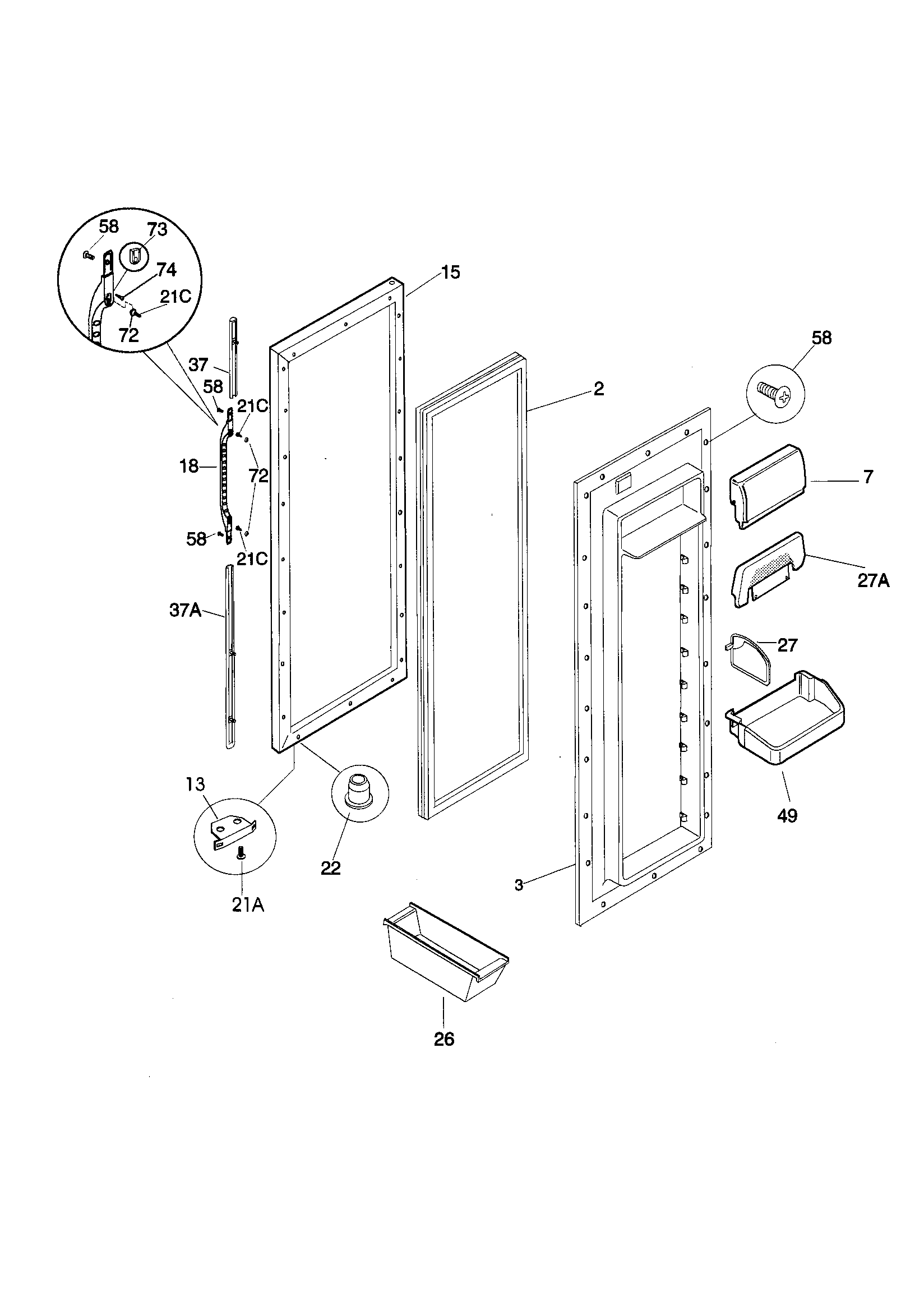 Kenmore 25359689991 refrigerator door diagram