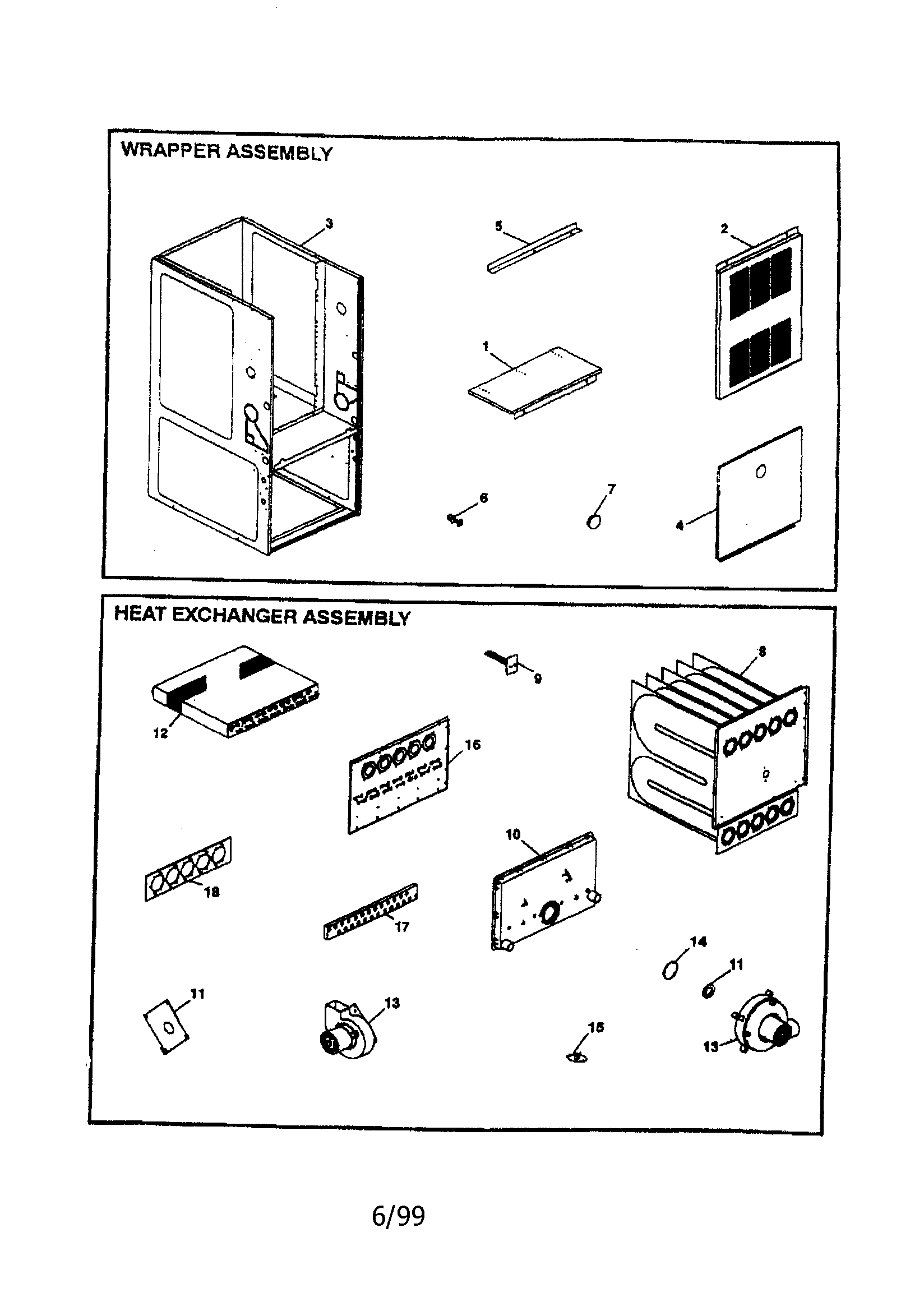 Goodman GMPV075-1.5/3 wrapper/heat exchanger assy. diagram