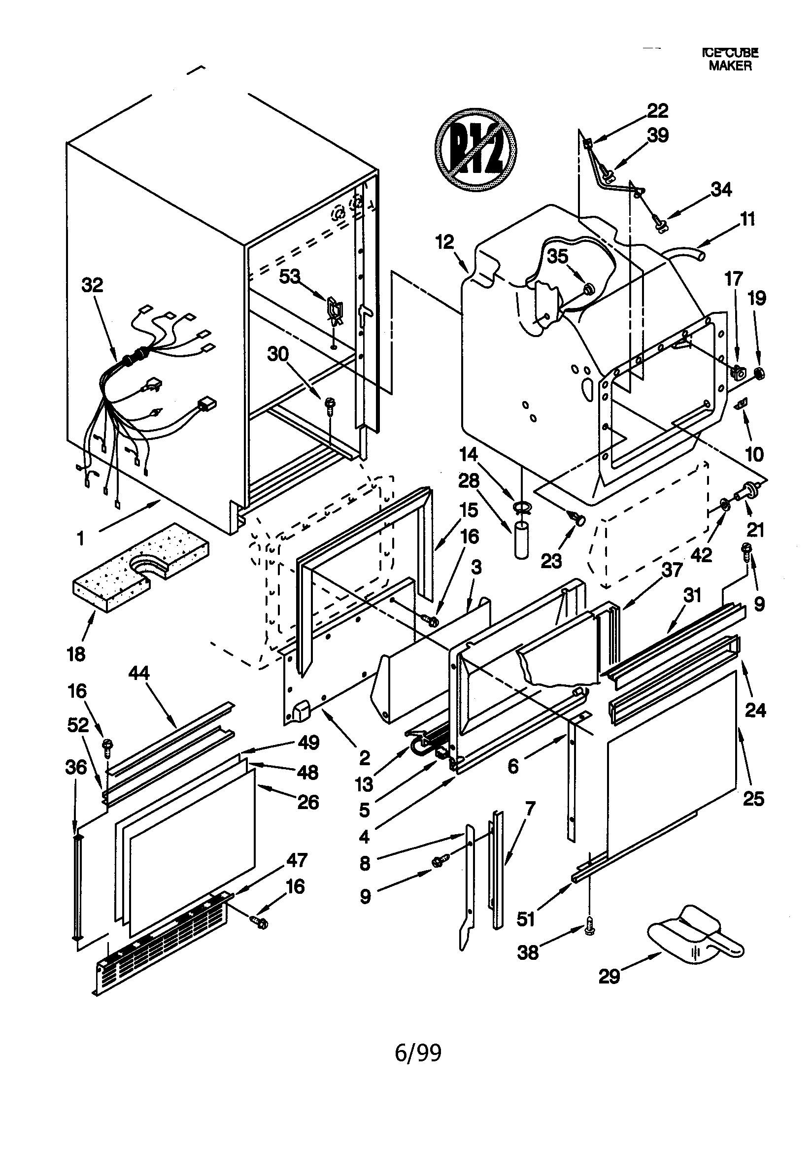 KitchenAid KUIS185EBL0 cabinet liner and door diagram