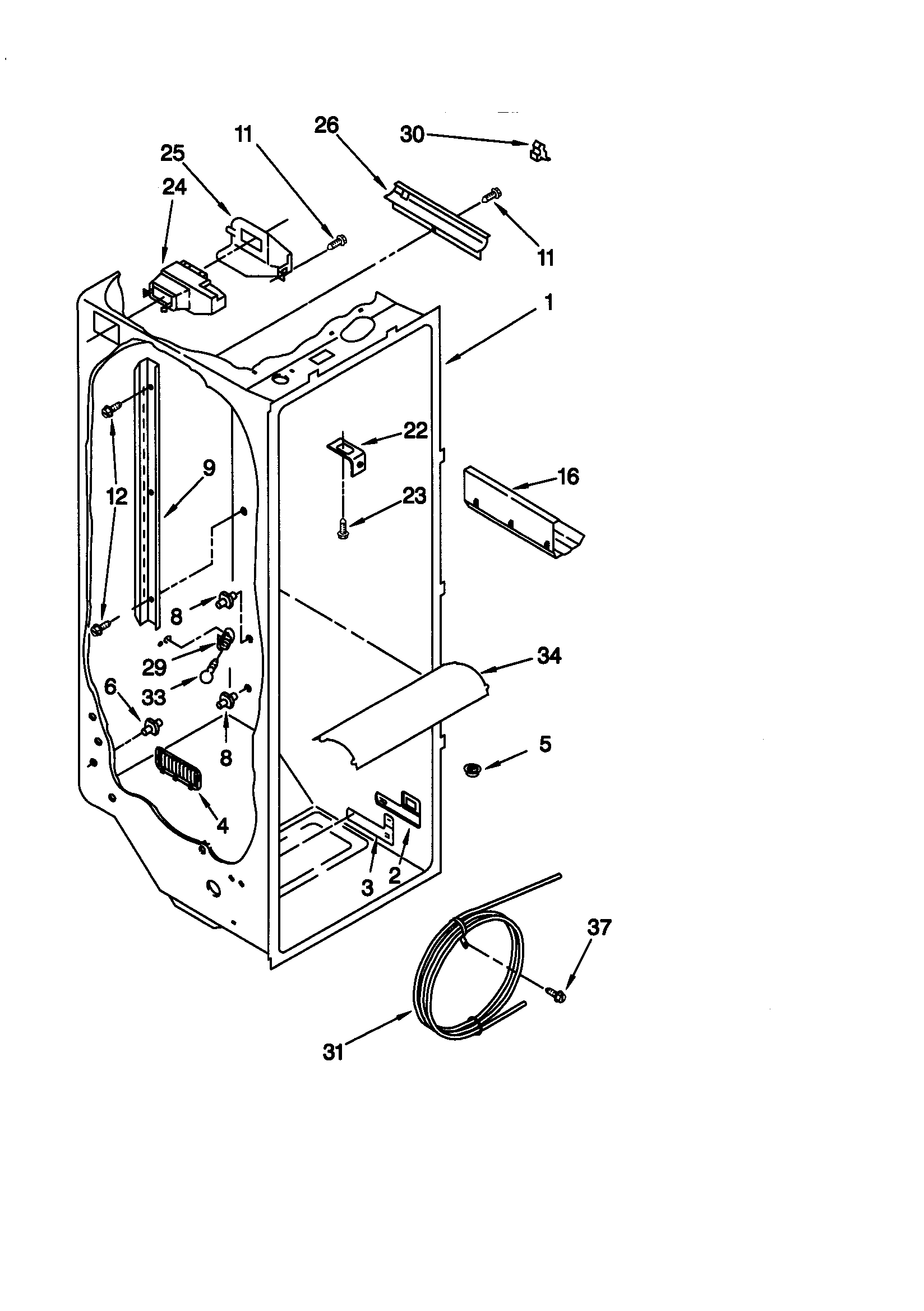 KitchenAid KSRE27FHWH00 refrigerator liner diagram