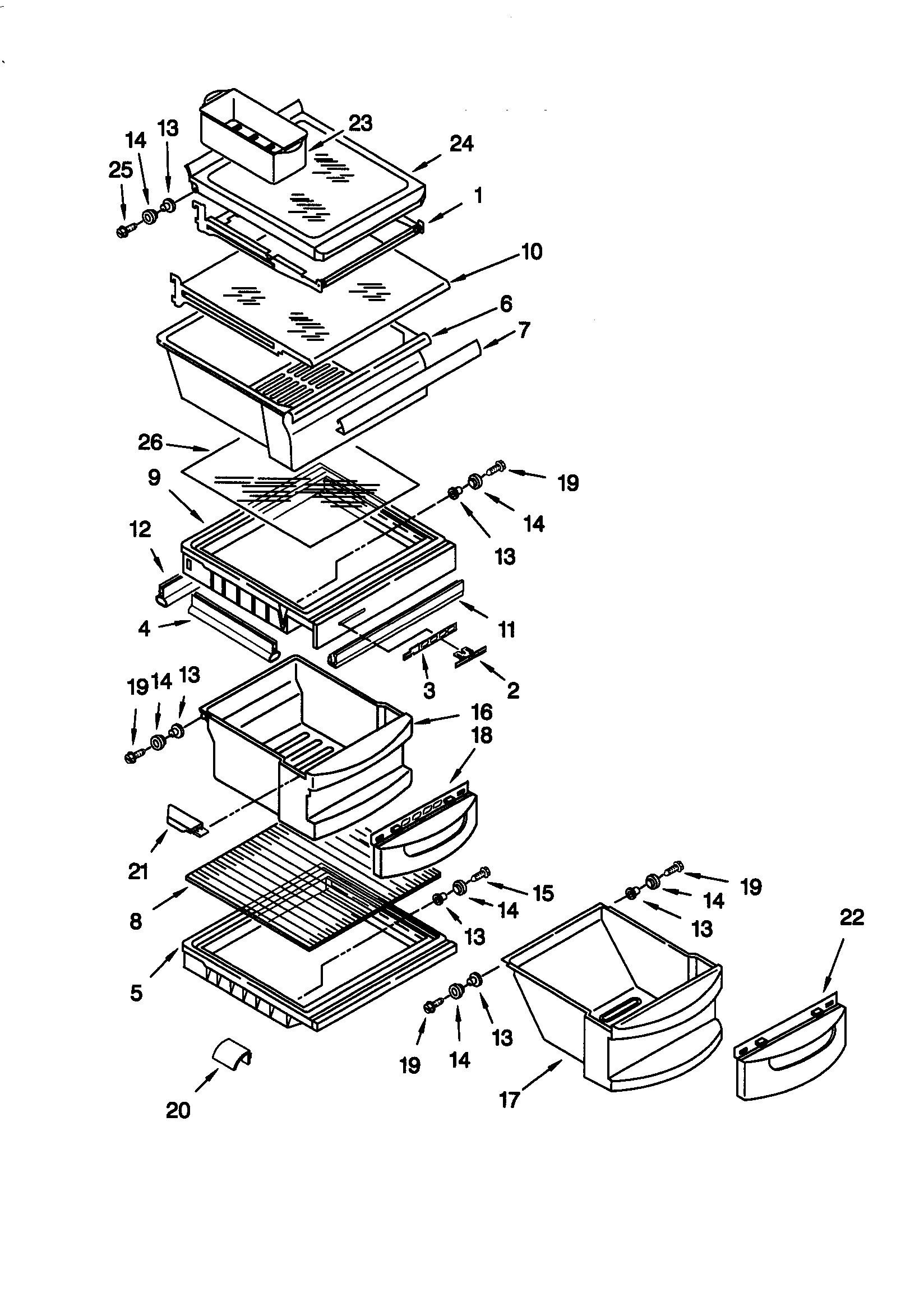 KitchenAid KSRE27FHWH00 refrigerator shelf diagram