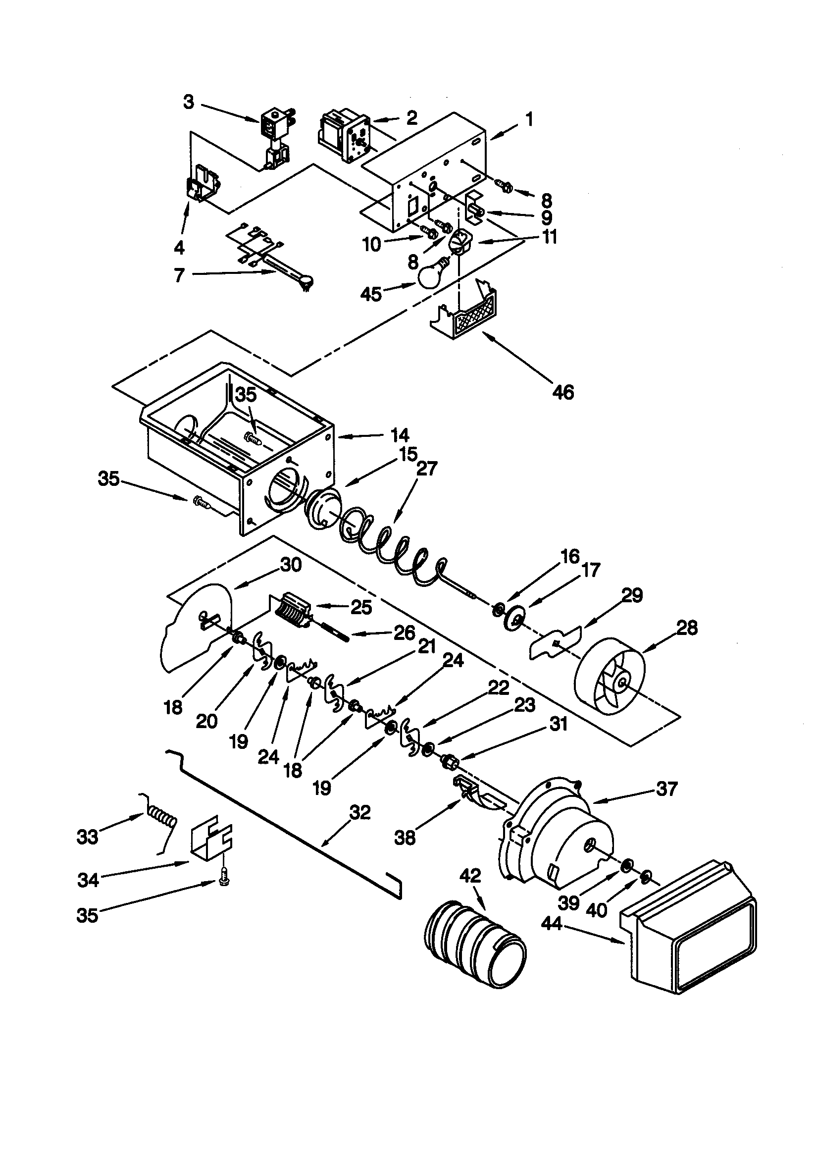 KitchenAid KSRE27FHWH00 motor and ice container diagram