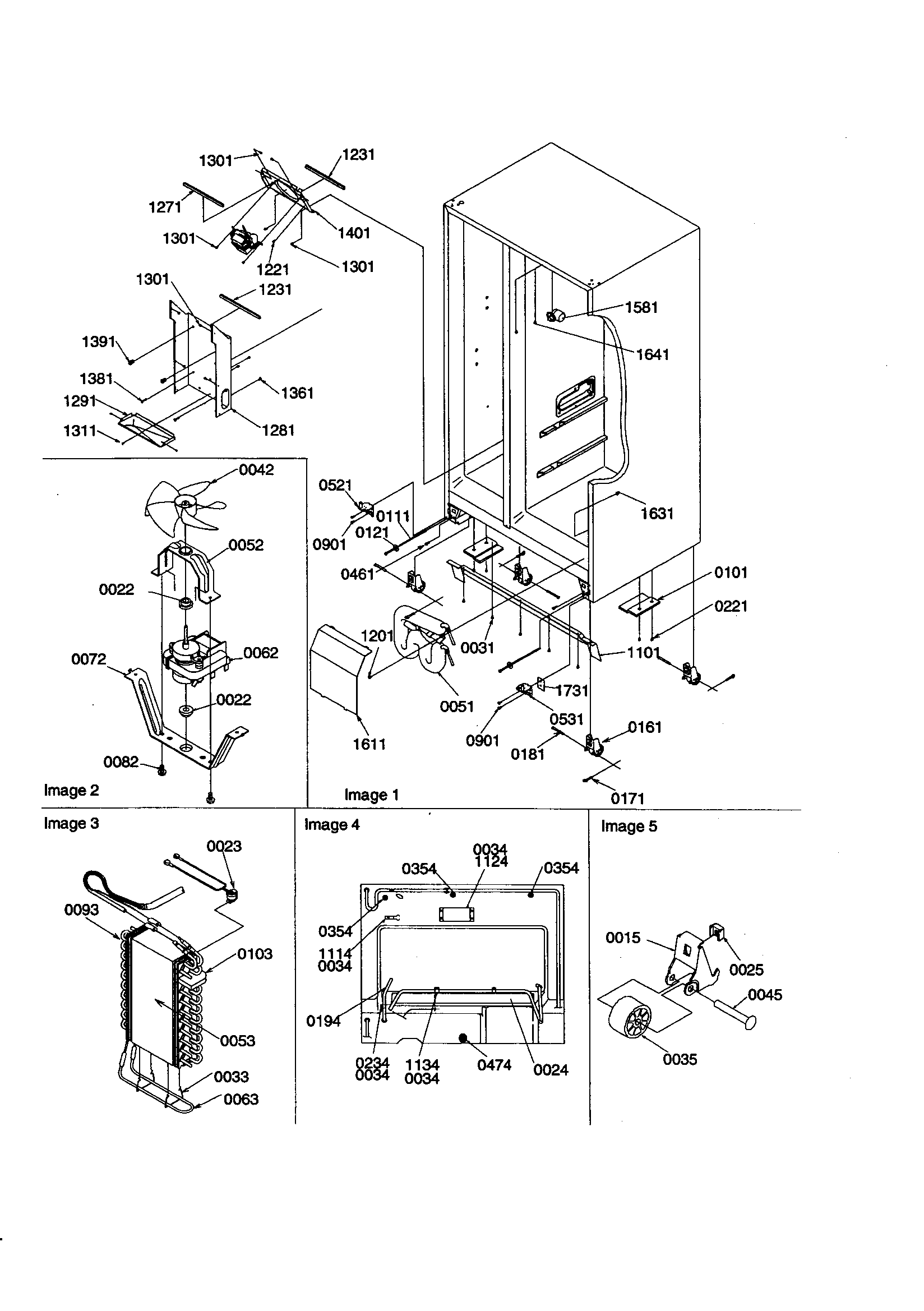 Amana SCD23VW-P1315303WW drain system/rollers/evaporator diagram